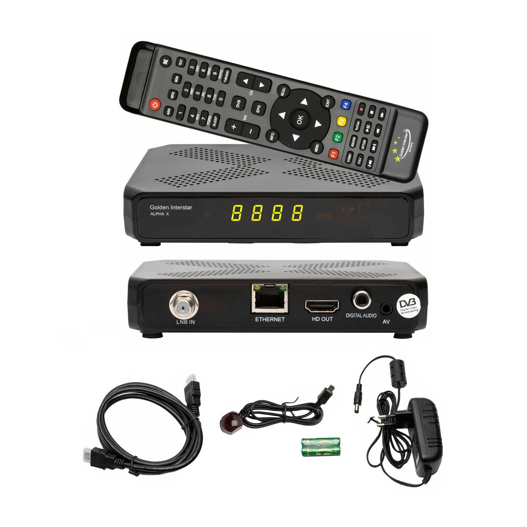 Golden Interstar »Alpha X HD Sat Receiver H.265 IPTV Set-Top Box  Multistream Linux OS« SAT-Receiver (Full HD Satellitenreceiver, Linux OS  H.265 / HEVC, DVB-S2 Multistream-Tuner Unicable, FastScan, Blindscan  Funktion, IPTV fähig (als