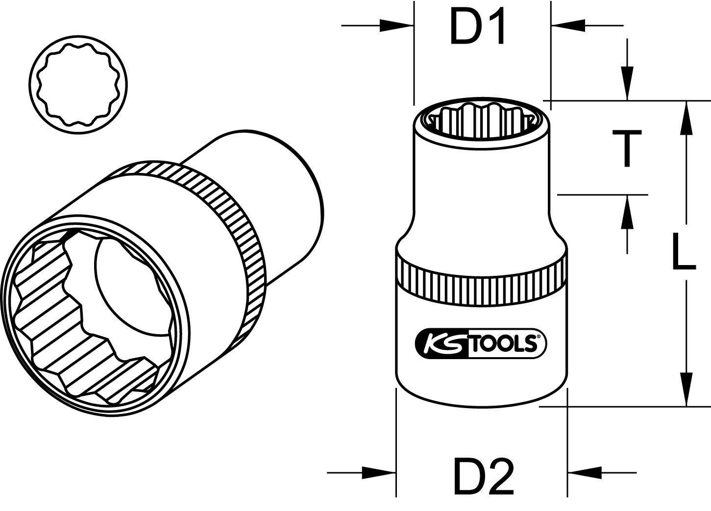 Tools 34mm 12-kant-Stecknuss, Stecknuss 1/2" KS