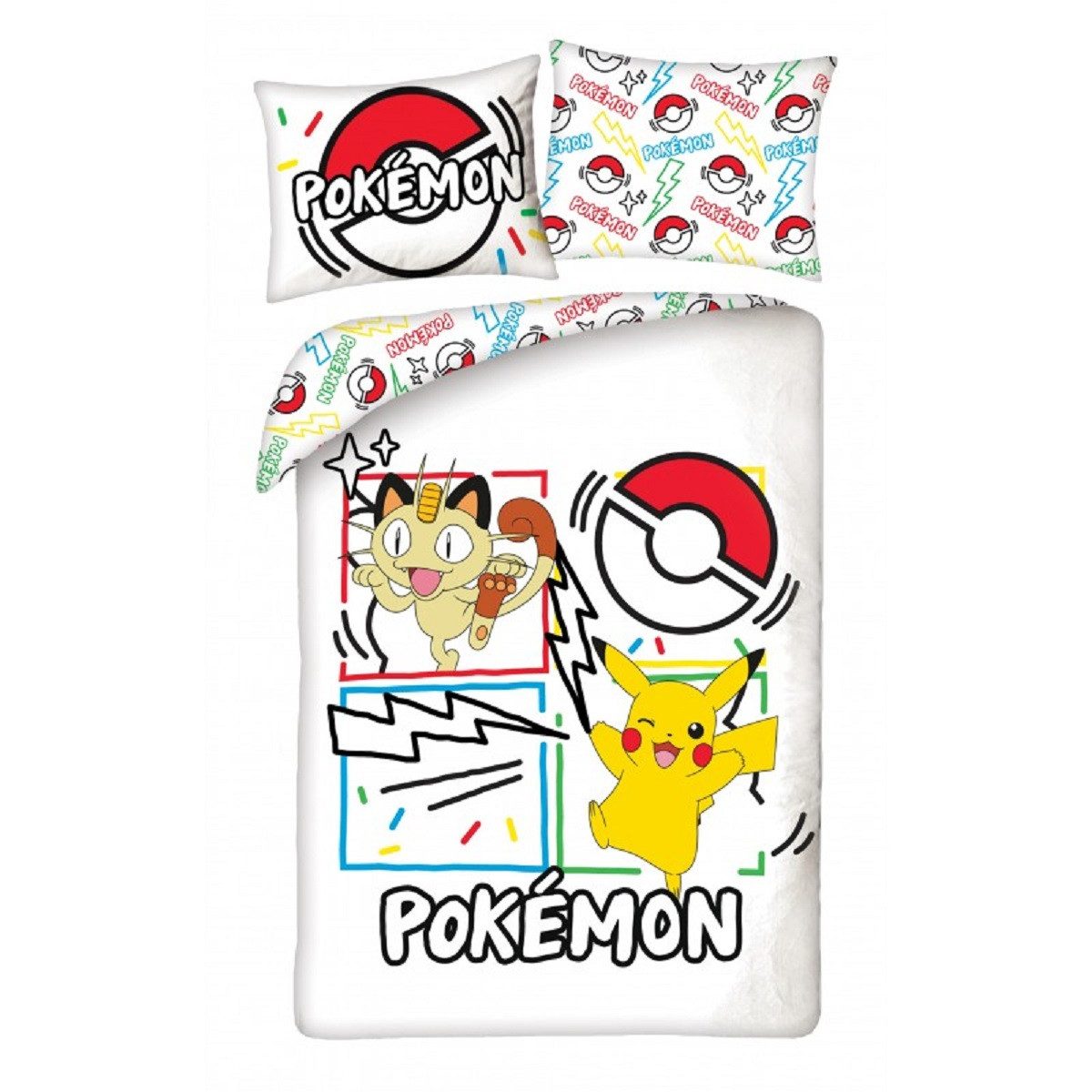 POKÉMON Bettwäsche Set aus Mikrofaser Deckenbezug 140 × 200 cm mit 70 × 90 cm Kissenbezug, Mikrofaser, 2 teilig
