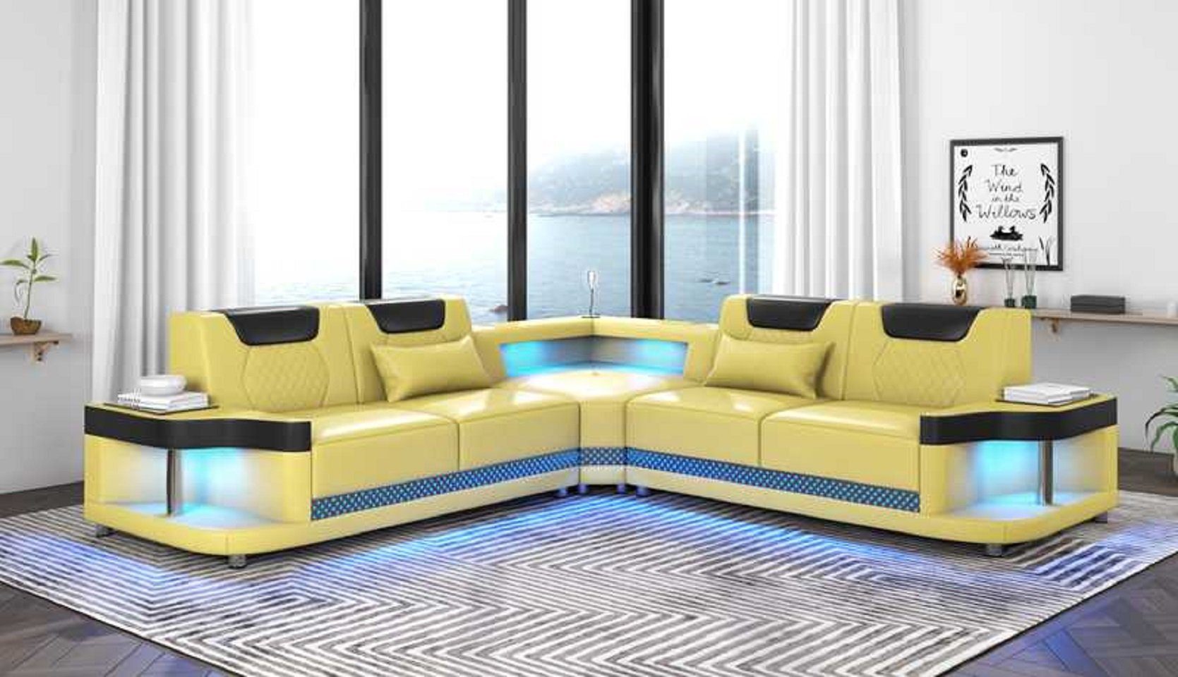 JVmoebel Ecksofa Luxus Couch Ecksofa L Form Sofa Moderne Eckgarnitur mit LED, 3 Teile, Made in Europe Gelb/Schwarz
