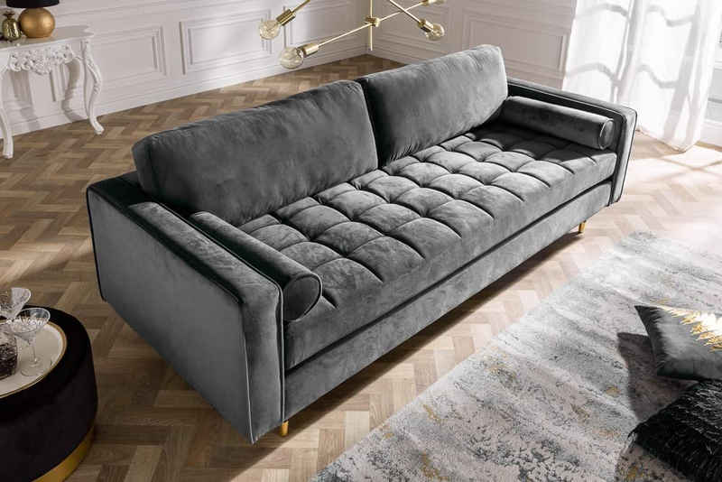 LebensWohnArt Sofa Modernes 3er Sofa 220cm COMFORT grau Samt Federkern