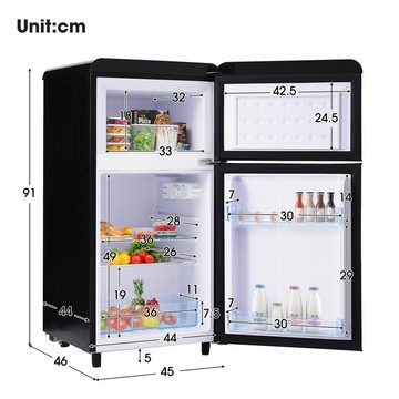 Ulife Table Top Kühlschrank BCD-100C, 91 cm hoch, 45 cm breit, Gesamtvolumen 72 Liter, [Energieklasse E], Schwarz