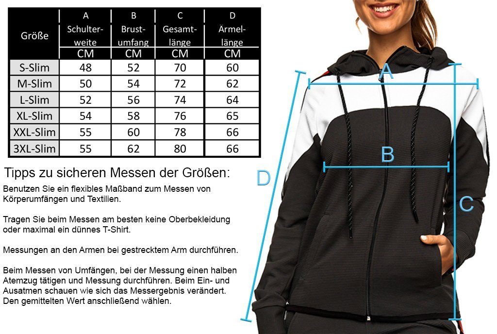 L.gonline Freizeitanzug Damen Jogginganzug, Hose und Kapuzenjacke, 100% Baumwolle, Italy (Kapuzenjacke mit Reißverschluss, Hose, 2-tlg), Fitness Freizeit Casual