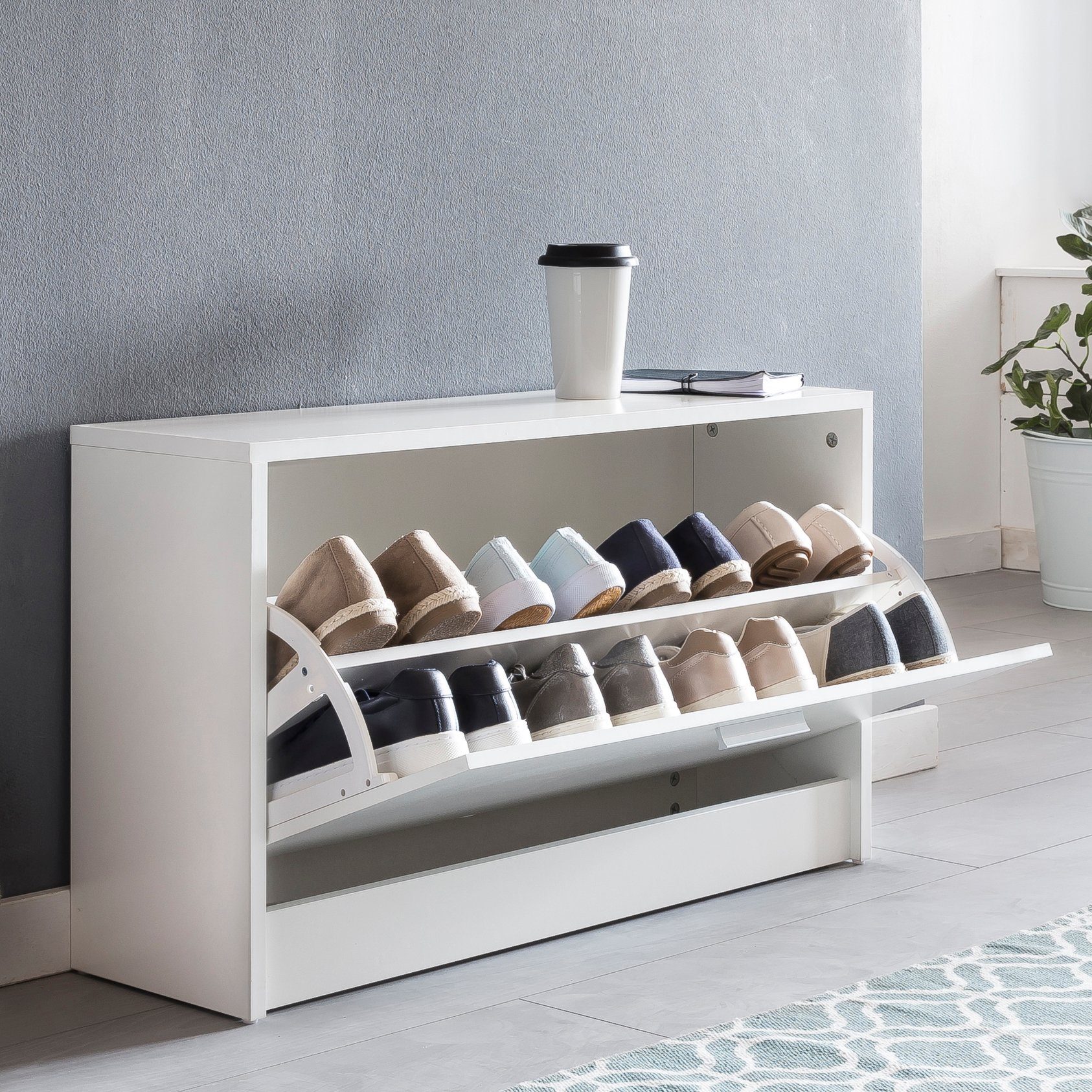 FINEBUY Schuhbank SuVa11682_1 Schuhkipper Holz Flurbank Schuhschrank Sitzbank Flur 80 cm (mit Sitzfläche Weiß, Schuhkipper Holz 80x47x24 cm), Kleine Flurbank Geschlossen, Sitzbank Schmal Flur