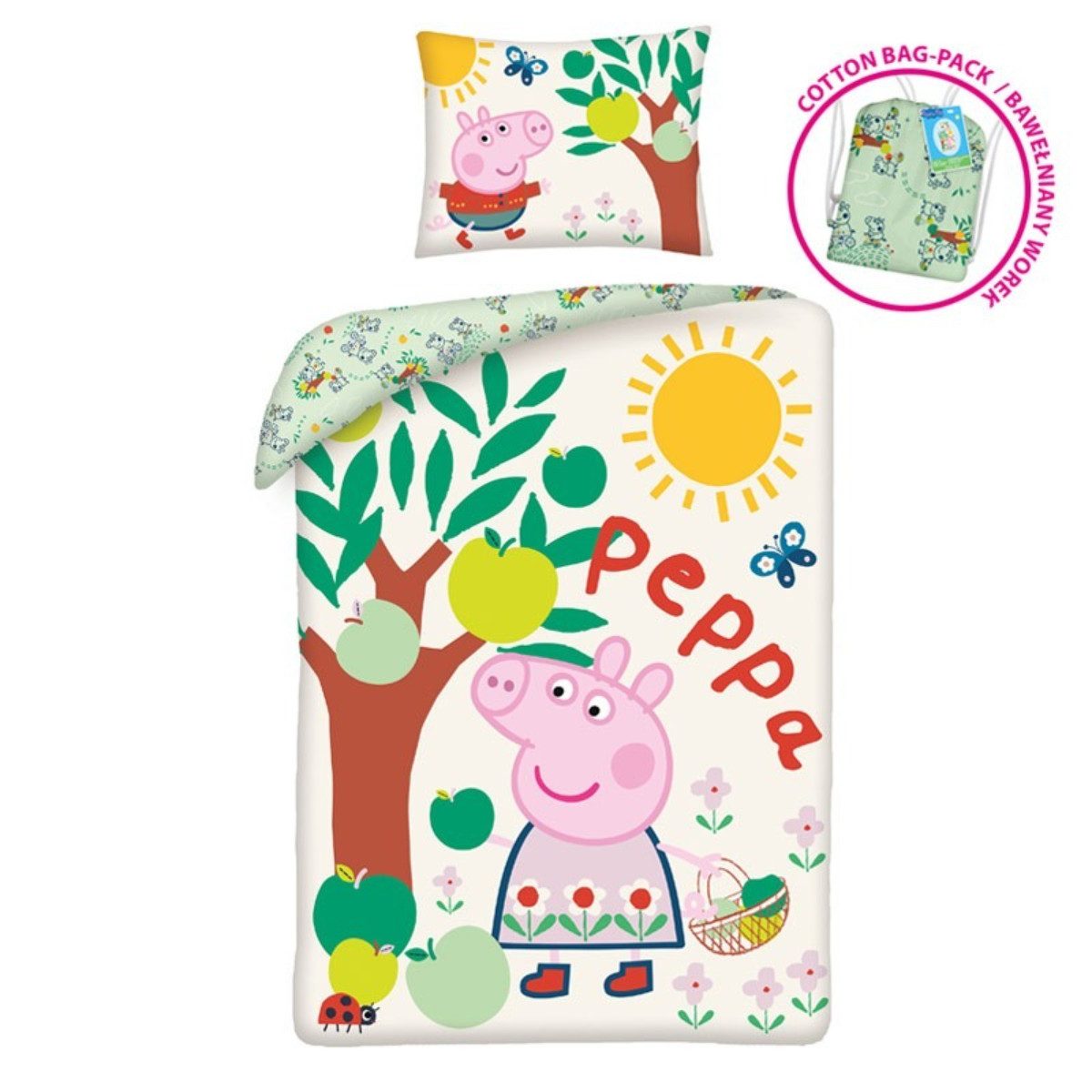 Peppa Pig Bettwäsche Bettwäsche Set Baumwolle Bettdecke 140 × 200 cm mit 70 × 90 cm Kissen, Baumwolle, 2 teilig, perfekt für komfortables Schlafklima