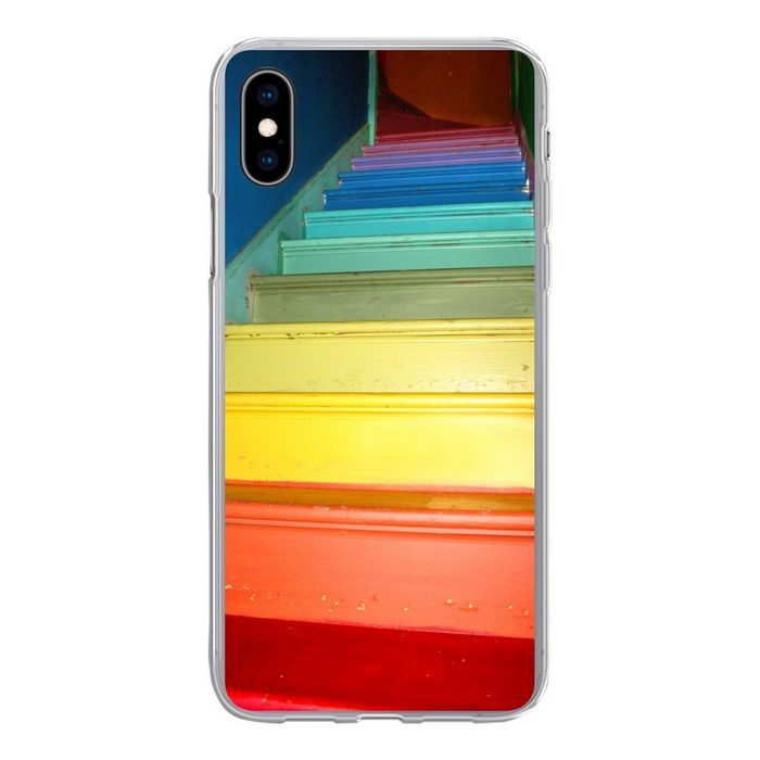 MuchoWow Handyhülle Treppe in den Farben des Regenbogens Handyhülle Apple iPhone Xs Max Smartphone-Bumper Print Handy