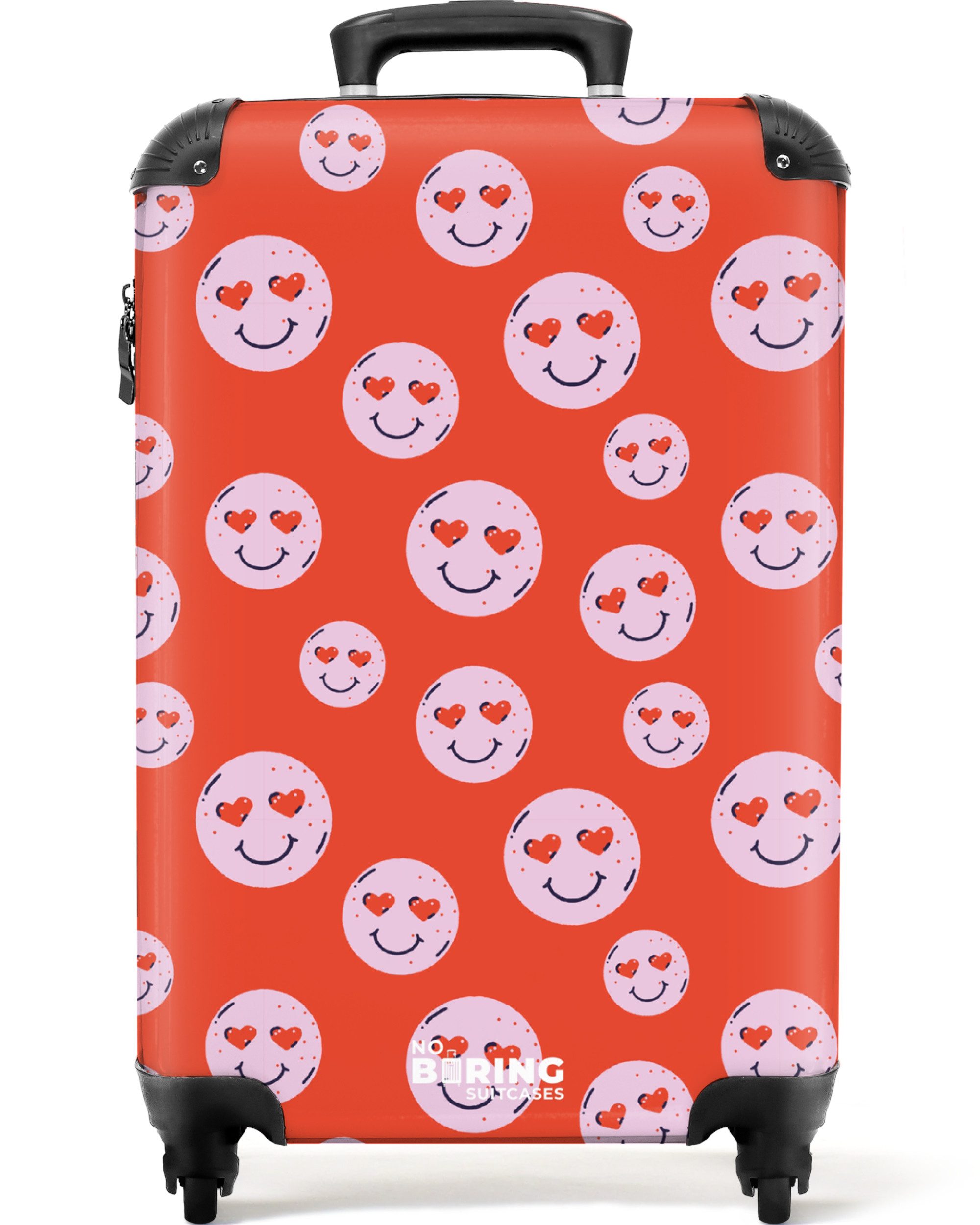 NoBoringSuitcases.com© Hartschalen-Trolley Rot mit rosa Smileys günstig online kaufen