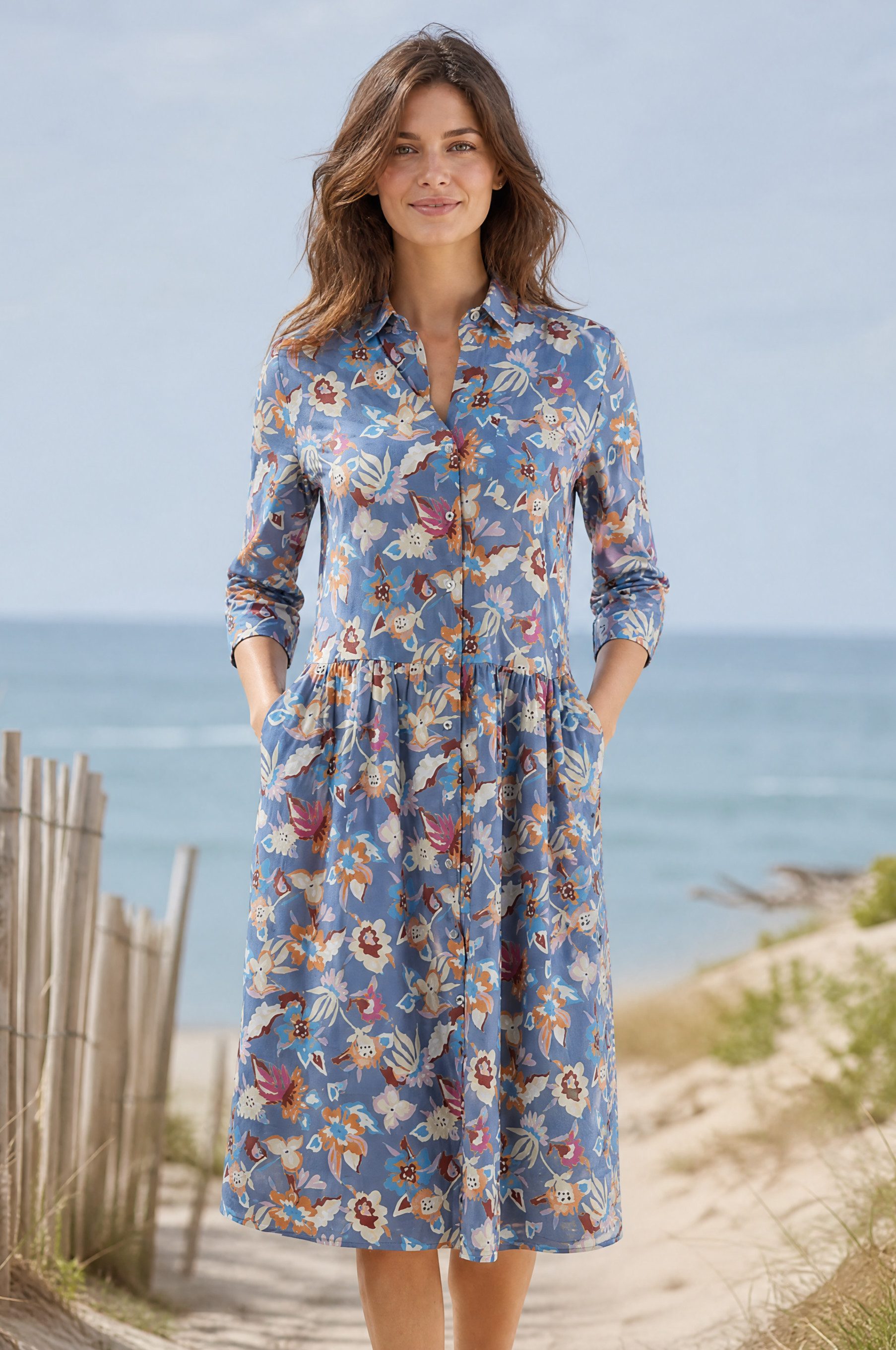 NADINE H Sommerkleid Sommerkleid aus Baumwolle mit trendigem All-Over Blumen Muster