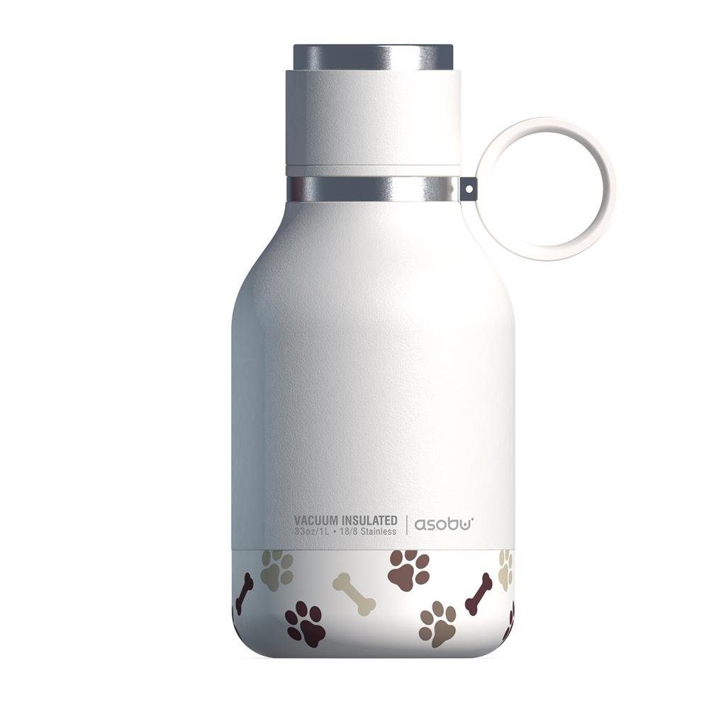 ASOBU Trinkflasche Dog Bowl - Edelstahlflasche mit Hundenapf, 1 Liter Weiß Hunde Haustier Napf Henkelgriff