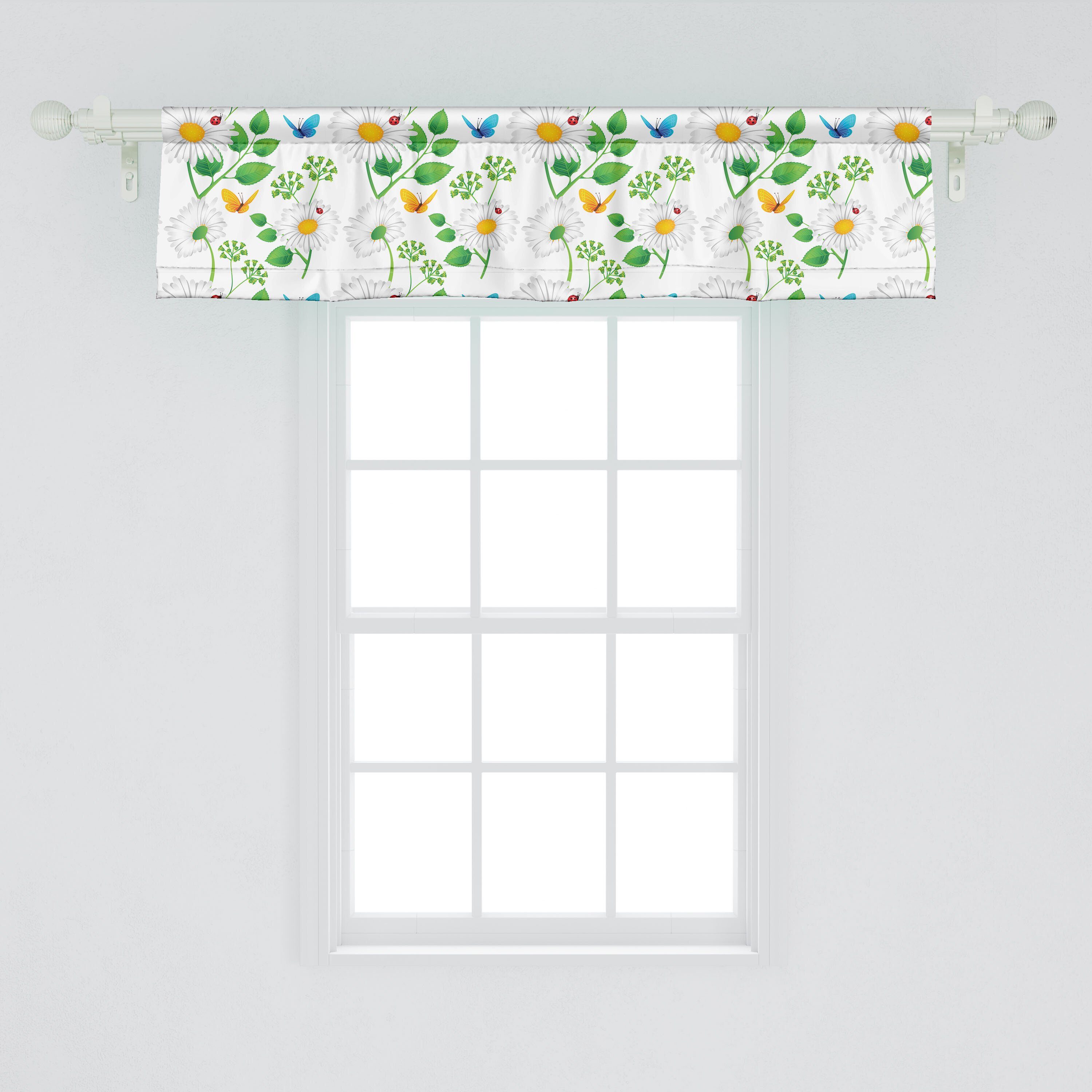 Kamillen Küche Dekor Blume Scheibengardine Microfaser, Vorhang für mit Volant Marienkäfer Schlafzimmer auf Abakuhaus, Stangentasche,