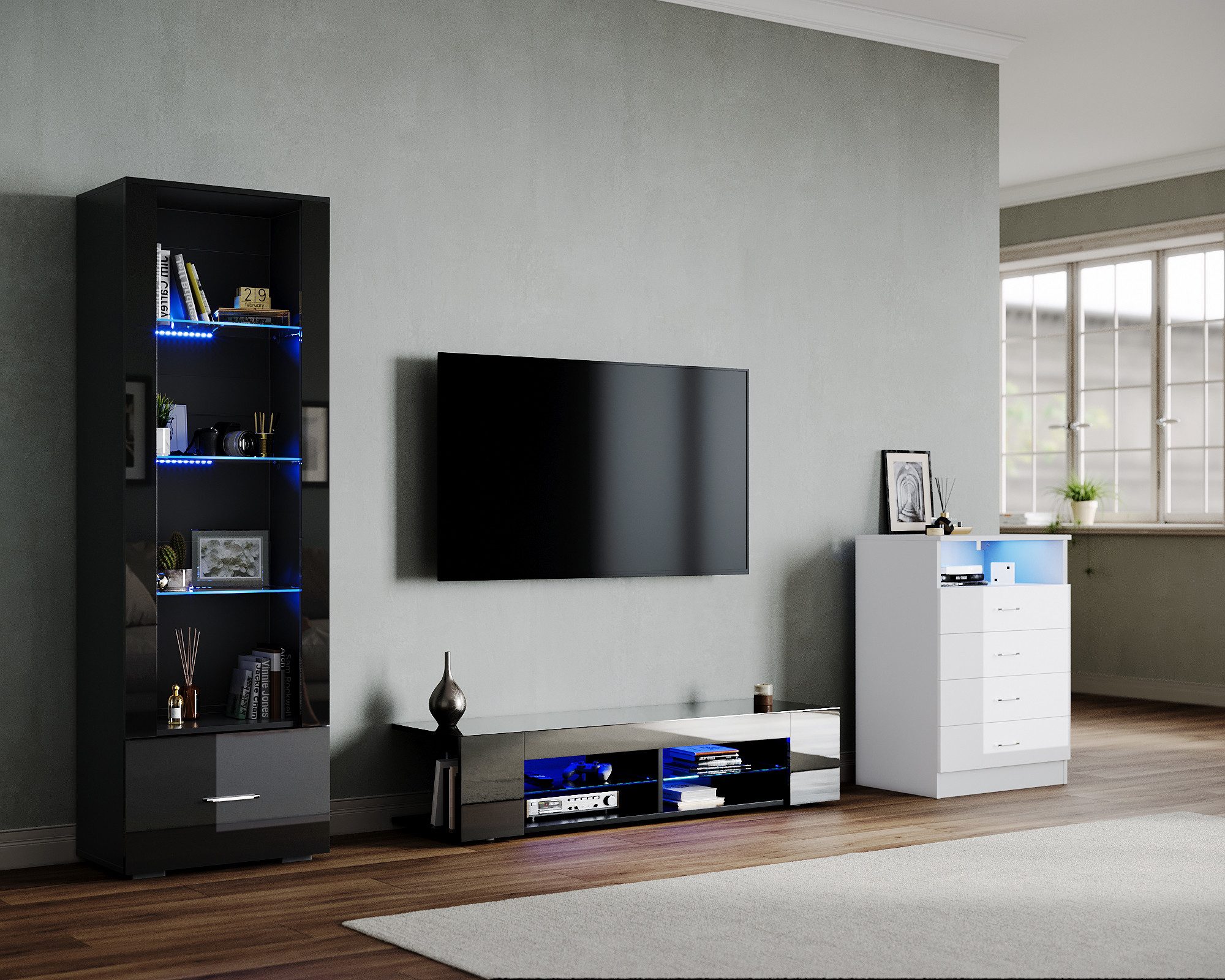 SONNI Lowboard TV Schrank schwarz/weiß, Lange günstig online kaufen