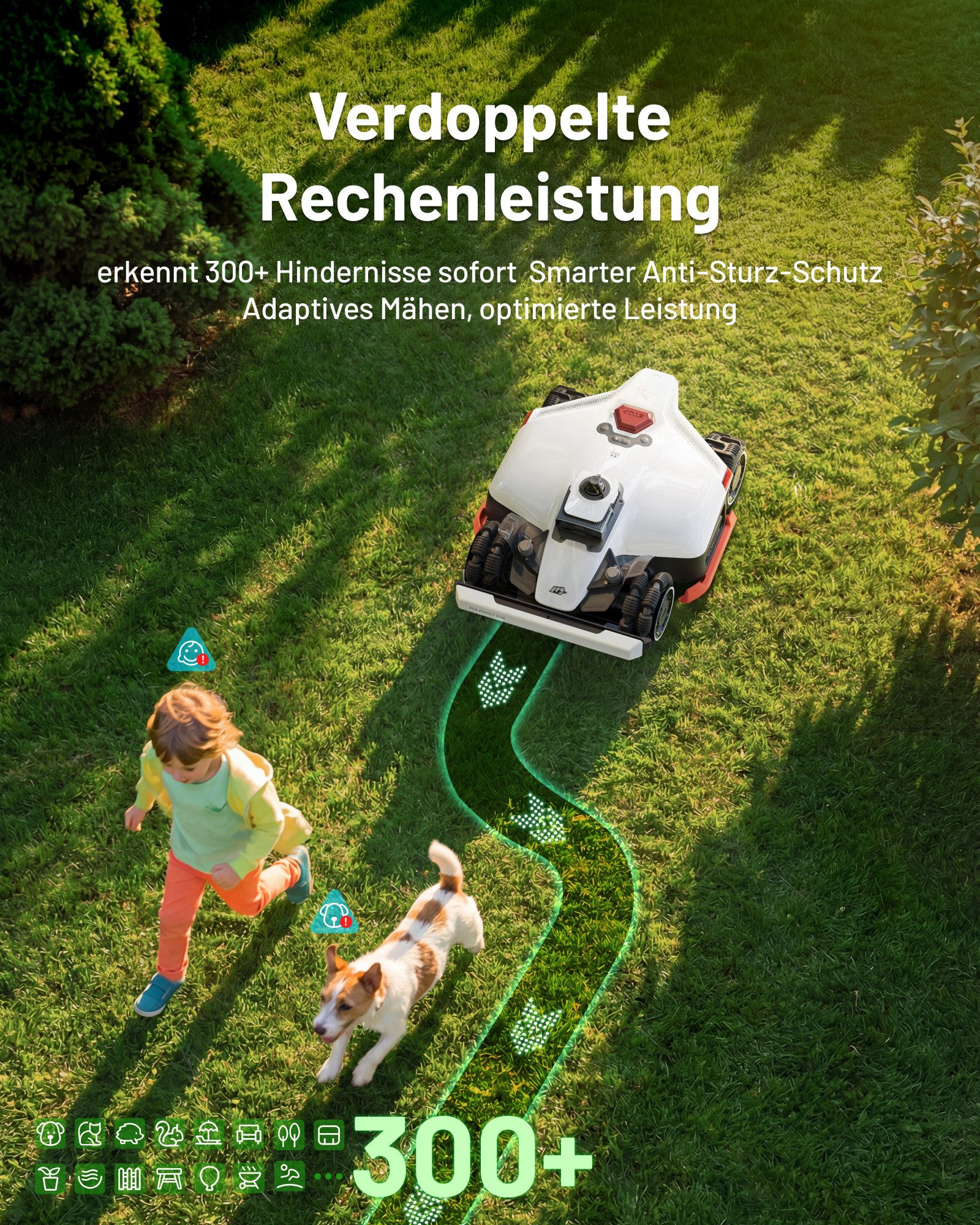 Mammotion Rasenmähroboter LUBA 3 AWD 1500 Mähroboter ohne Begrenzungskabel, bis 1500 m² Rasenfläche, 360 LiDAR + KI-Vision, Allradantrieb, Auto-Kartierung, 4G-Modul, APP