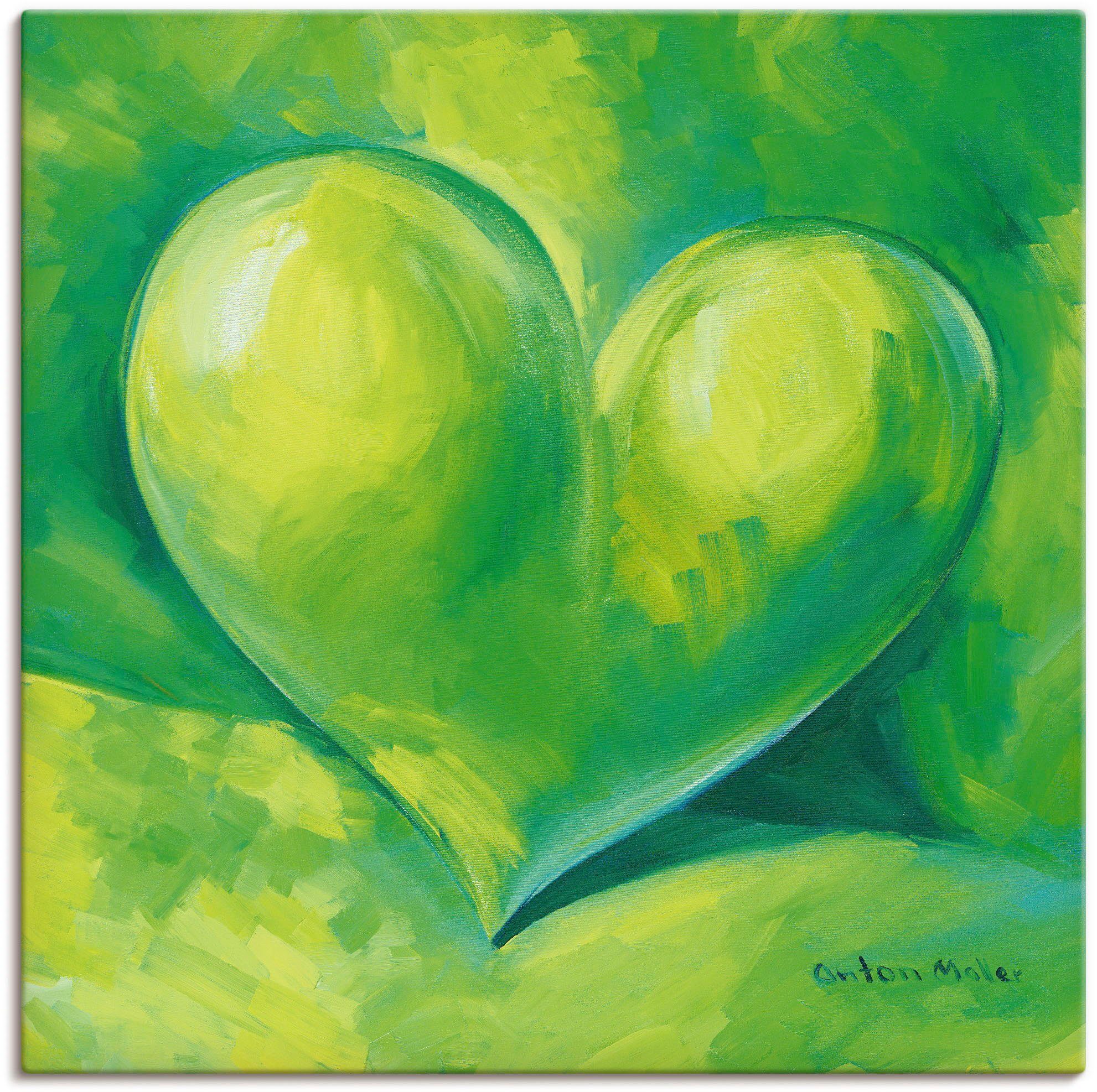 Artland Leinwandbild Grünes Herz, Herzen (1 St), auf Holzrahmen gespannt