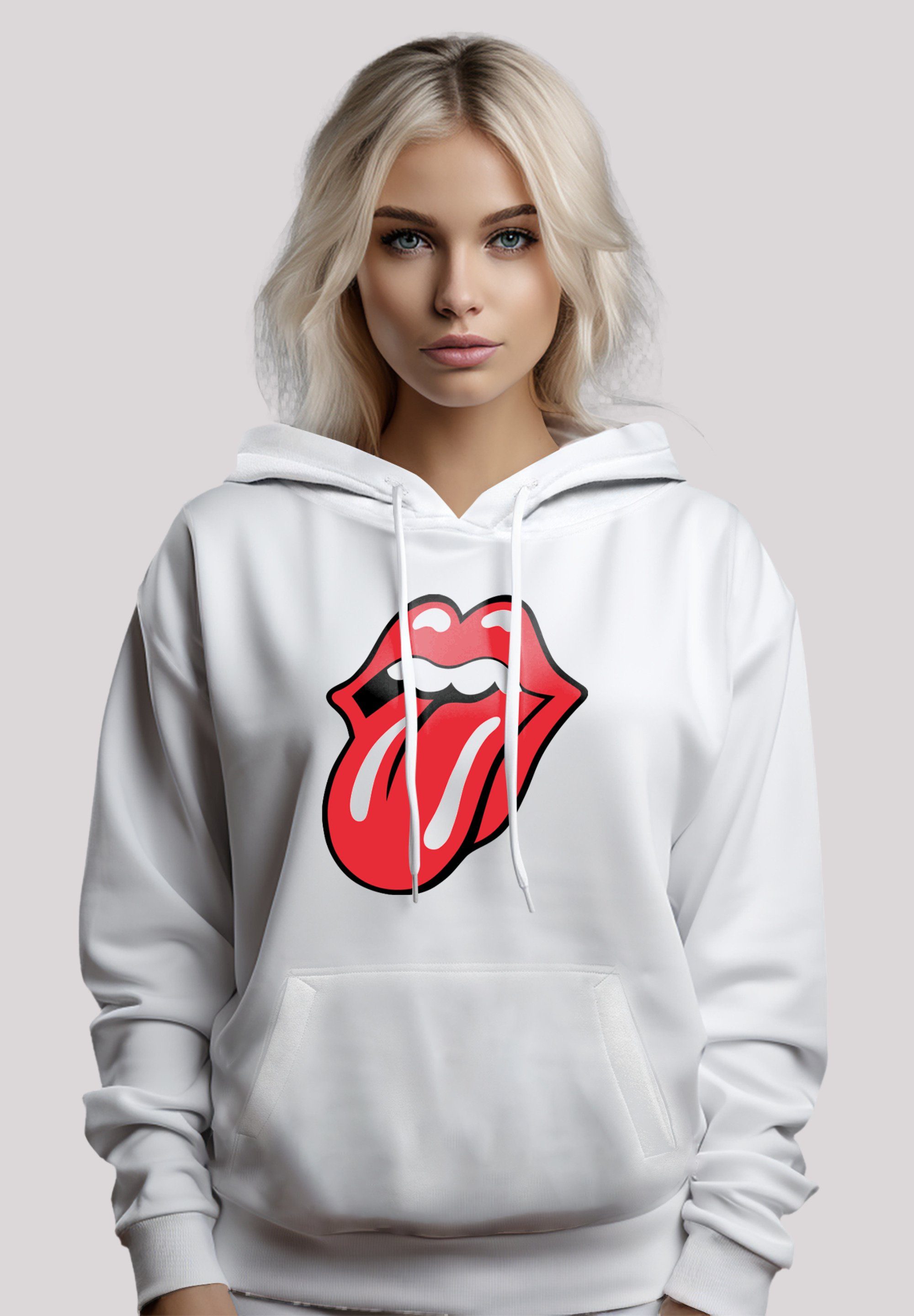 Rock Hoodie, Classic Rolling weiß Bequem The Zunge Stones Warm, Kapuzenpullover F4NT4STIC Musik Band