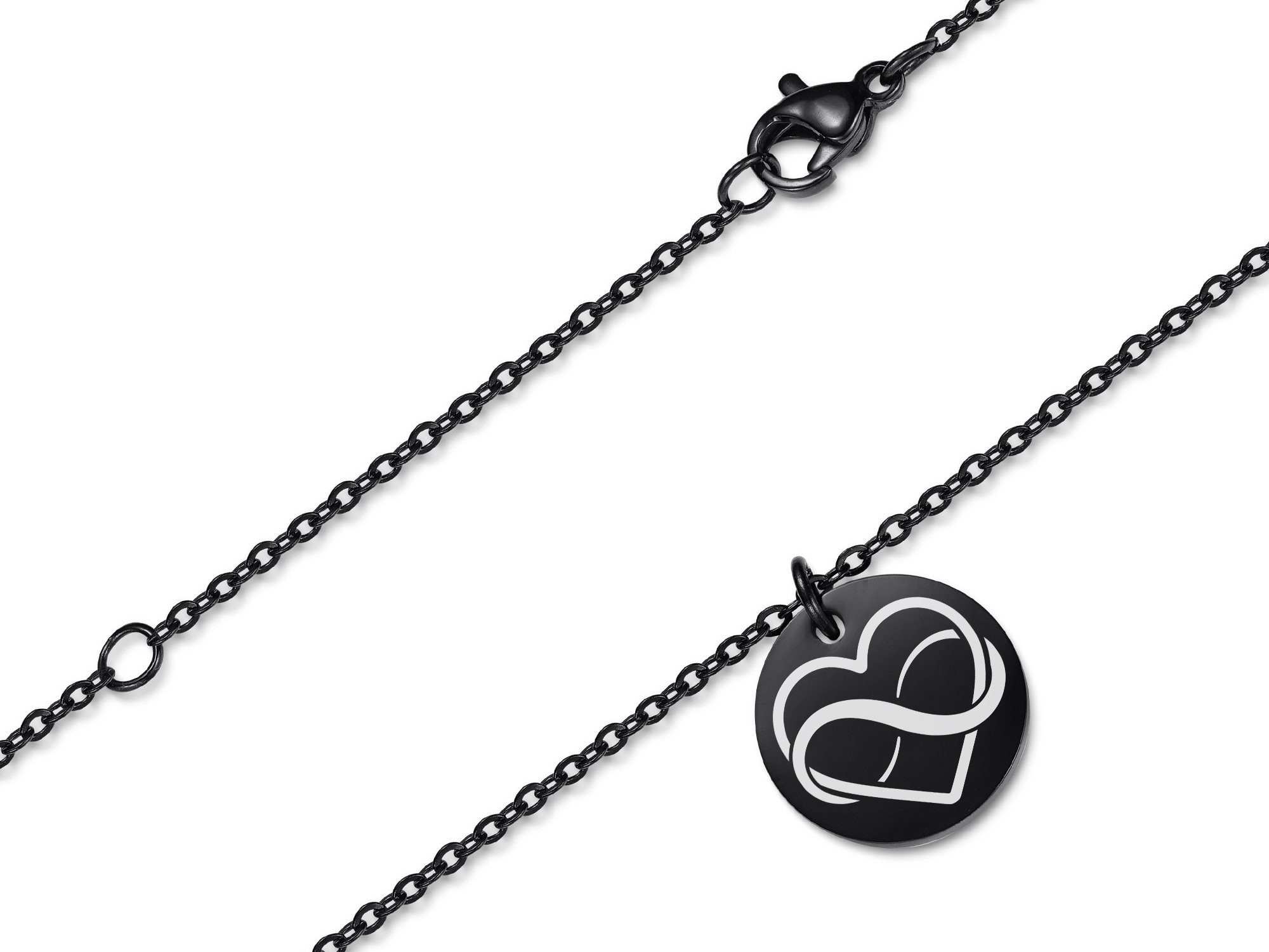 Silberkettenstore Kette mit Anhänger Halskette Herz Anhänger vier wählbar - Farben black und mit Längen Edelstahl, zwei
