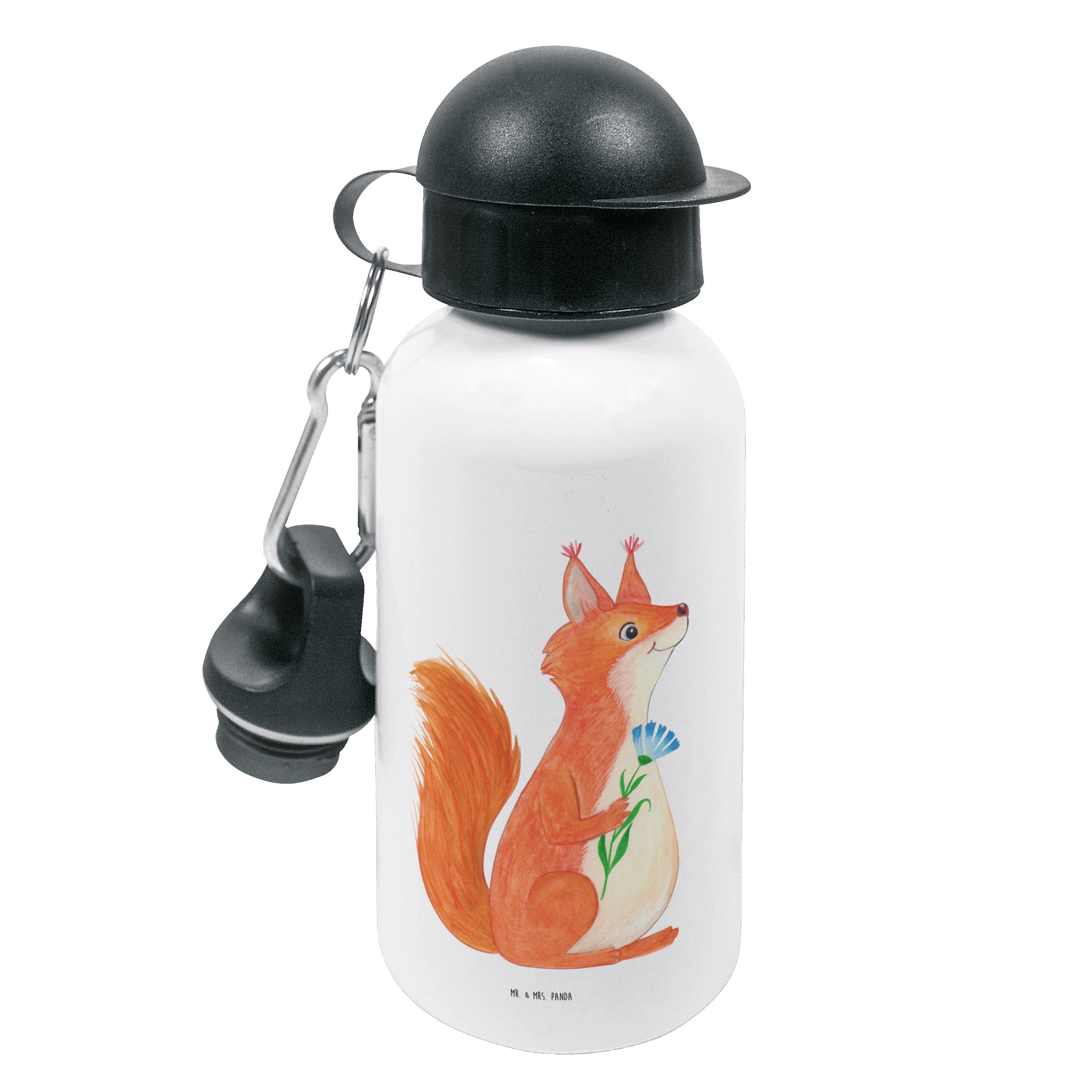 Mr. & Mrs. Panda Trinkflasche Eichhörnchen Blume - Weiß - Geschenk, Eichhorn, lustige Sprüche, Spaß, Mundstück mit Deckel