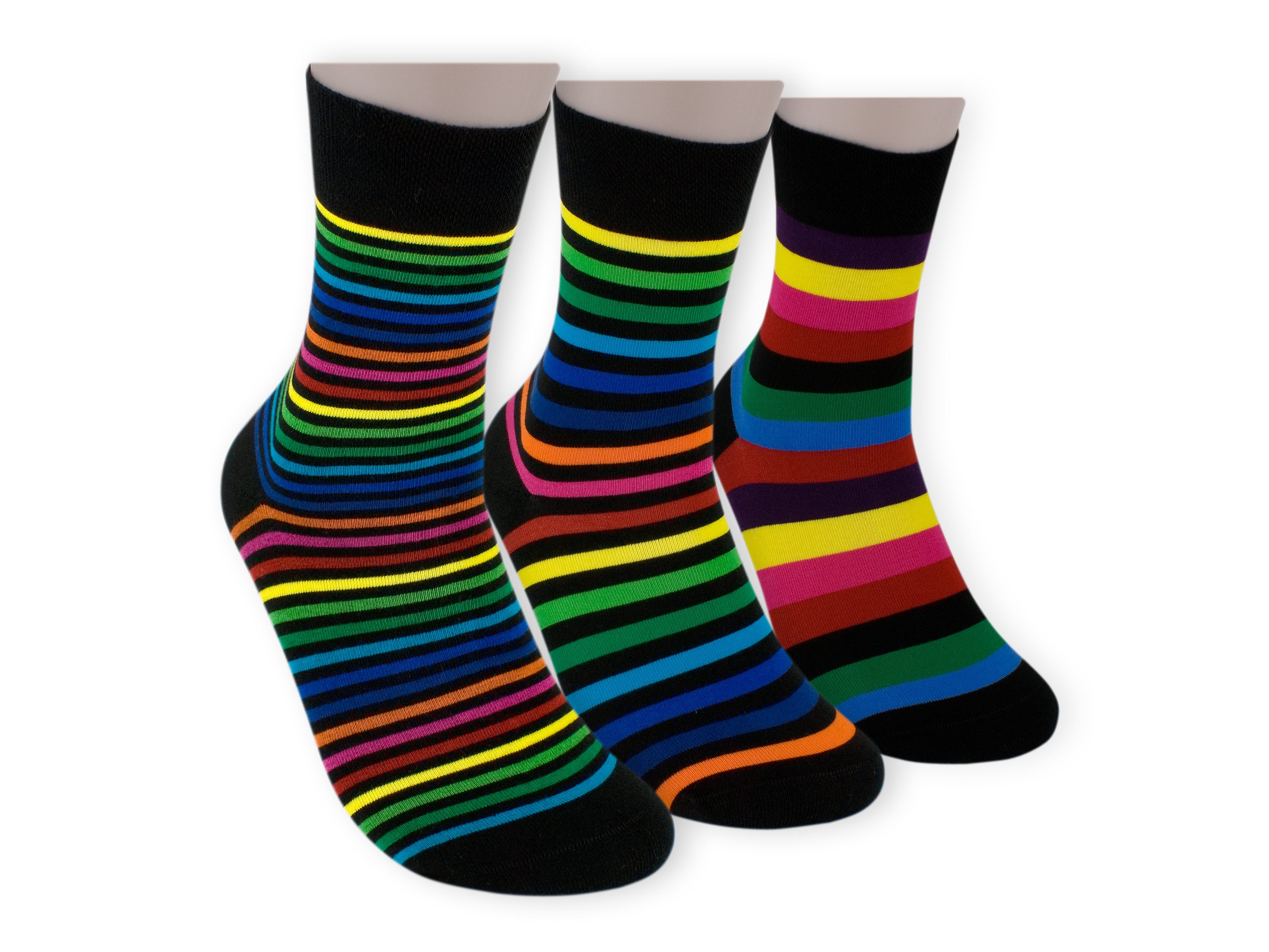 Die Sockenbude Basicsocken RS-Strumpf REGENBOGEN (Bund, 3-Paar, extrafeine Maschenqualität) weicher Softrand ohne Gummidruck