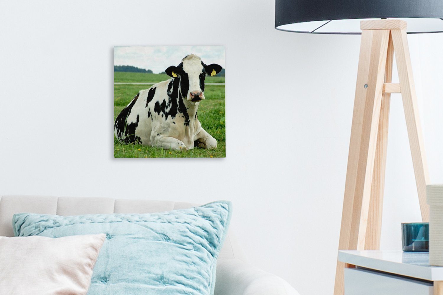 OneMillionCanvasses® Leinwandbild für - - Wohnzimmer Berg, St), Tiere Schlafzimmer Gras (1 Leinwand Bilder - Kuh