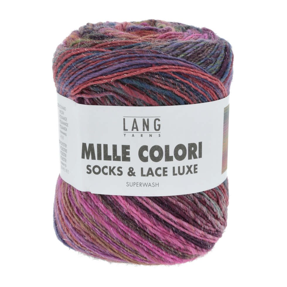LANG YARNS MILLE COLORI SOCKS & LACE LUXE Häkelwolle, 400 m (100 Gramm), 4-fädige Sockenwolle mit Lurexfaden