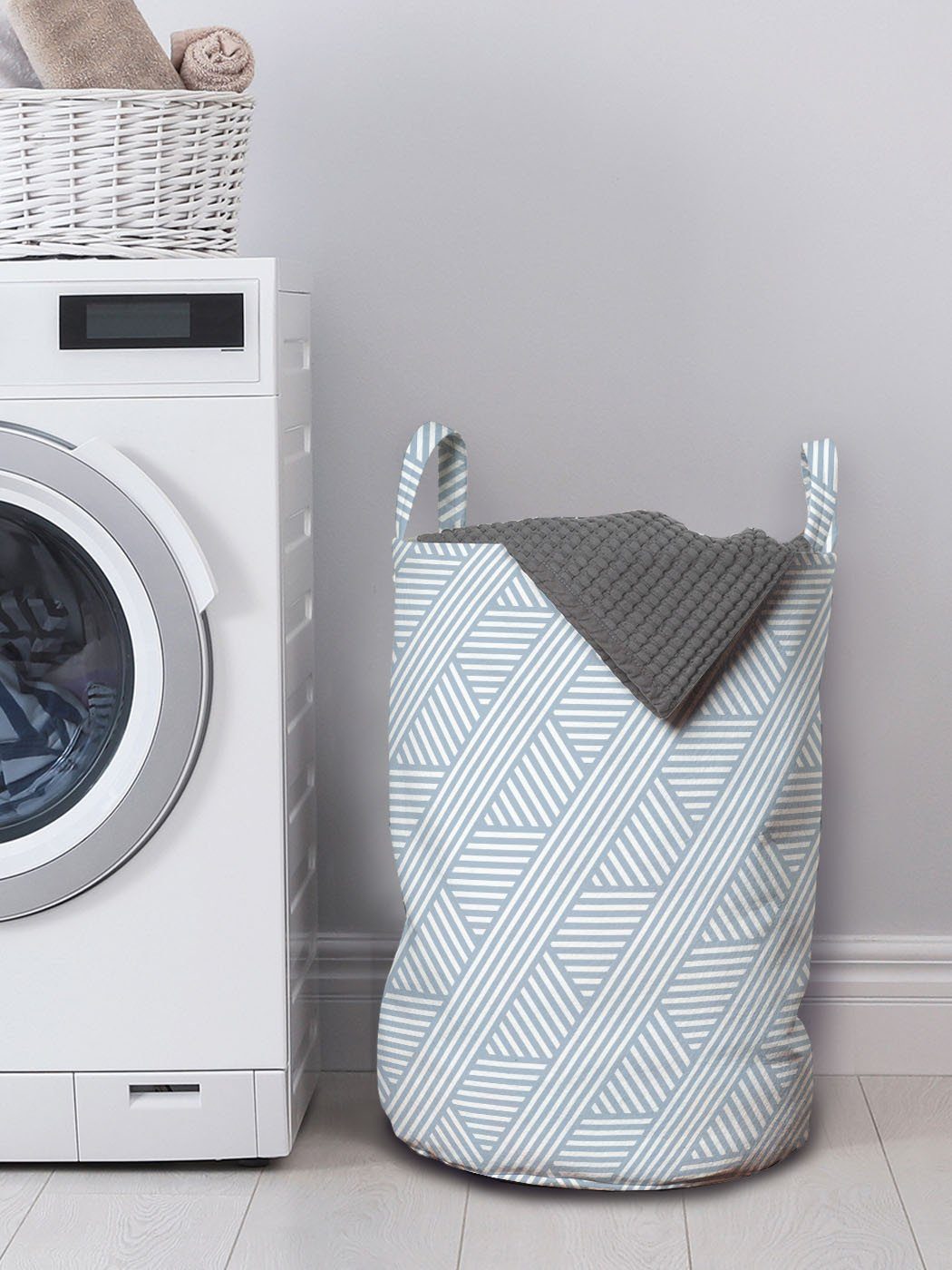 Abakuhaus Wäschesäckchen Wäschekorb mit Griffen Diagonal Kordelzugverschluss Linien Waschsalons, Muster Streifen für