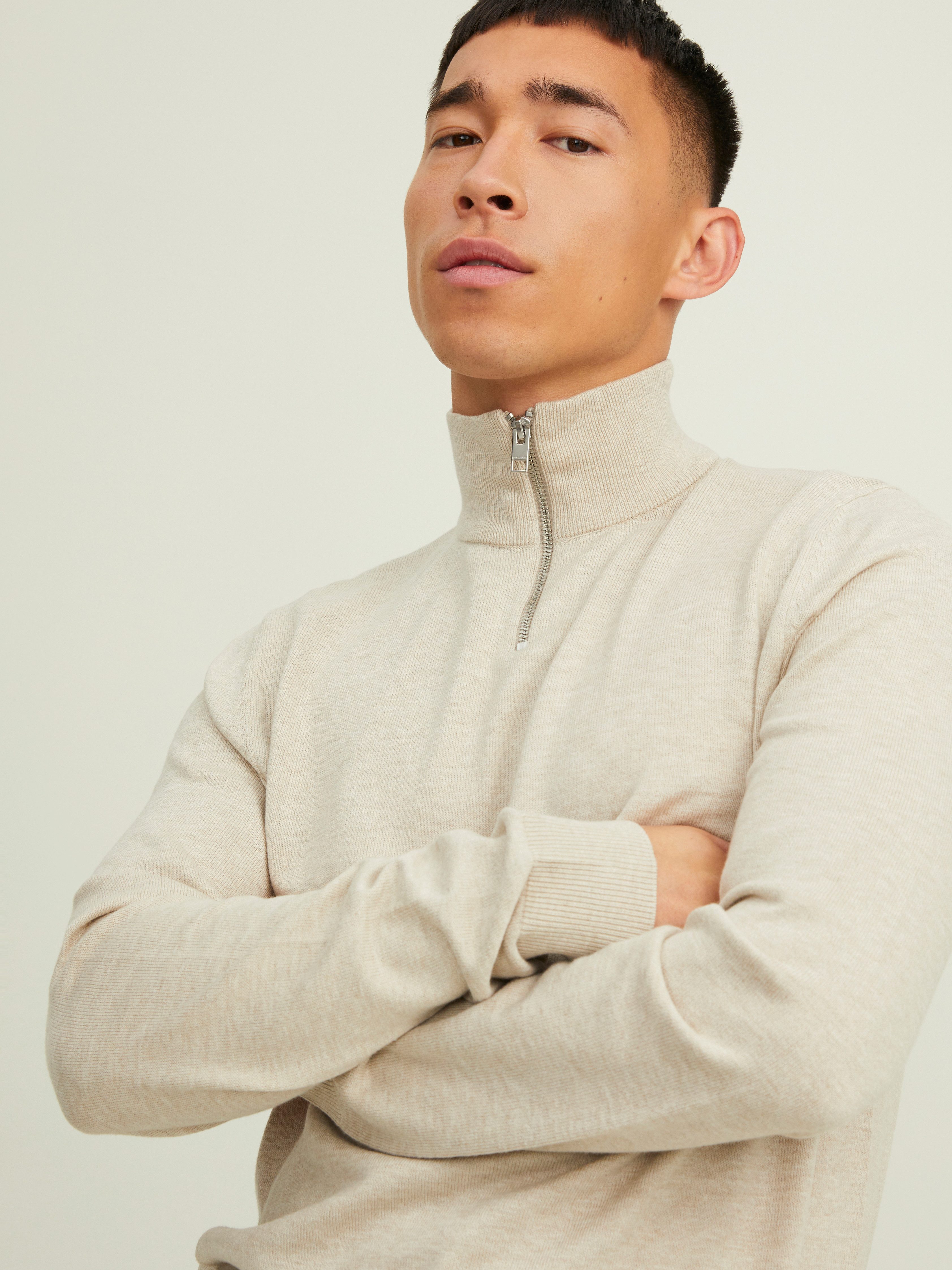 Jack & Jones Strickpullover EMIL KNIT HALF ZIP mit kurzem Reißverschluss im Troyer-Look