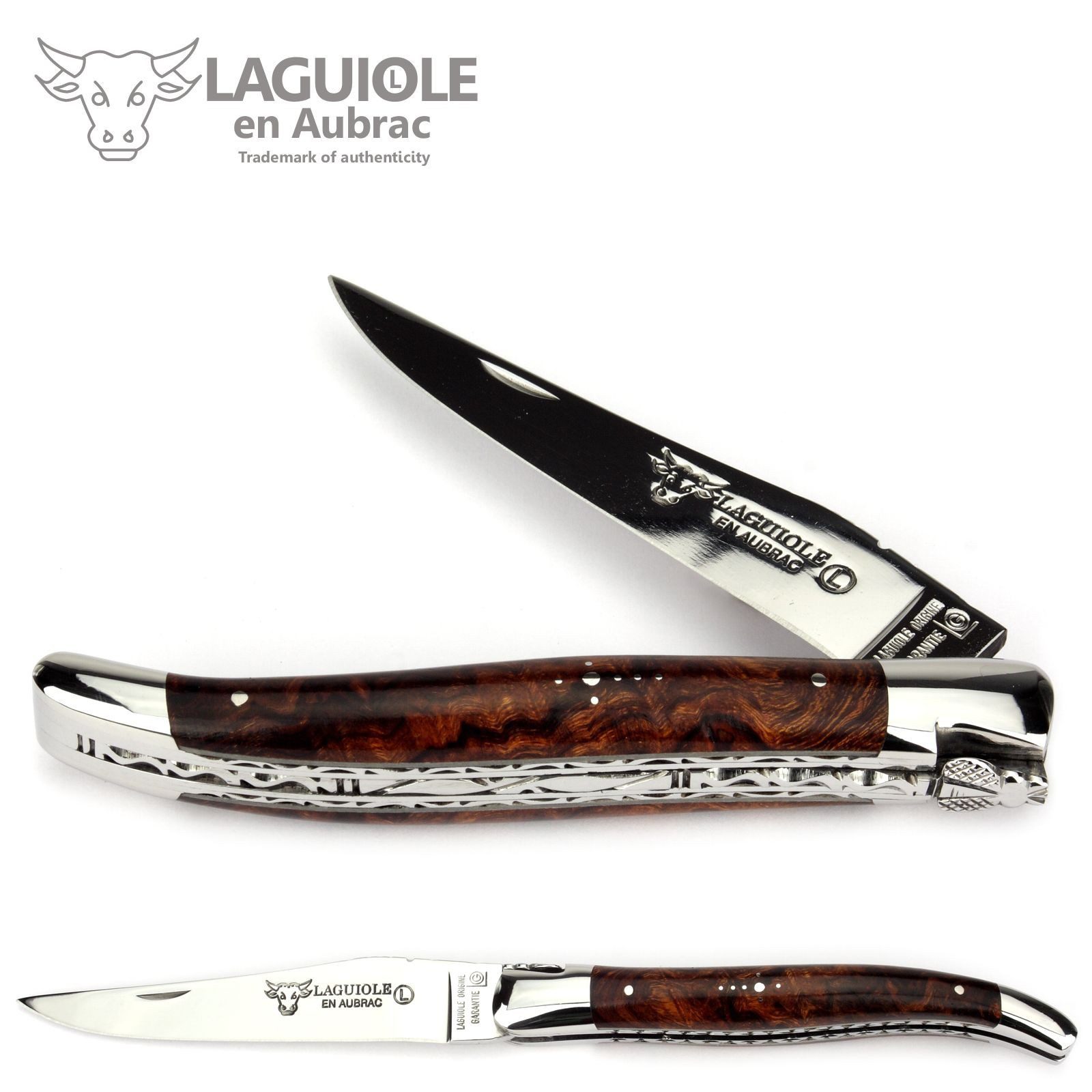 Laguiole en Aubrac Taschenmesser L0712WCIF, Griff 12cm Eisenholz - Doppelplatine - Stahl glänzend