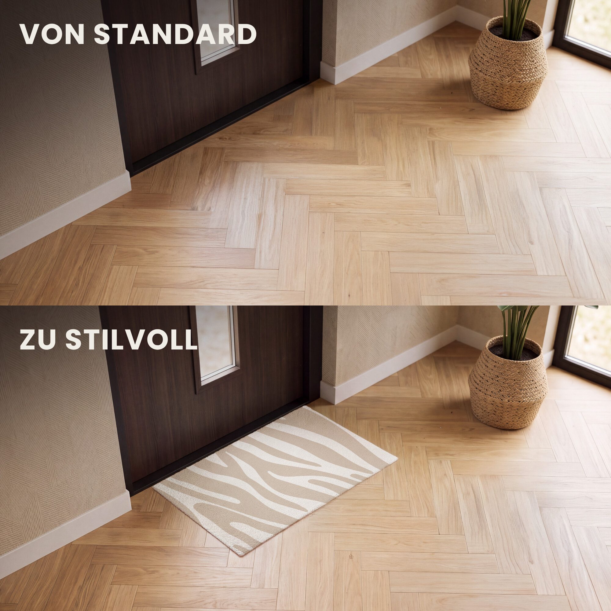 MuchoWow Fußmatte Zebramuster - Beige - Weiß - Tiermuster, Rechteckig, innen Schmutzfangmatte, Tür, Schmutzfänger Flur, Teppich 60x40 cm – Bild 3 von 5