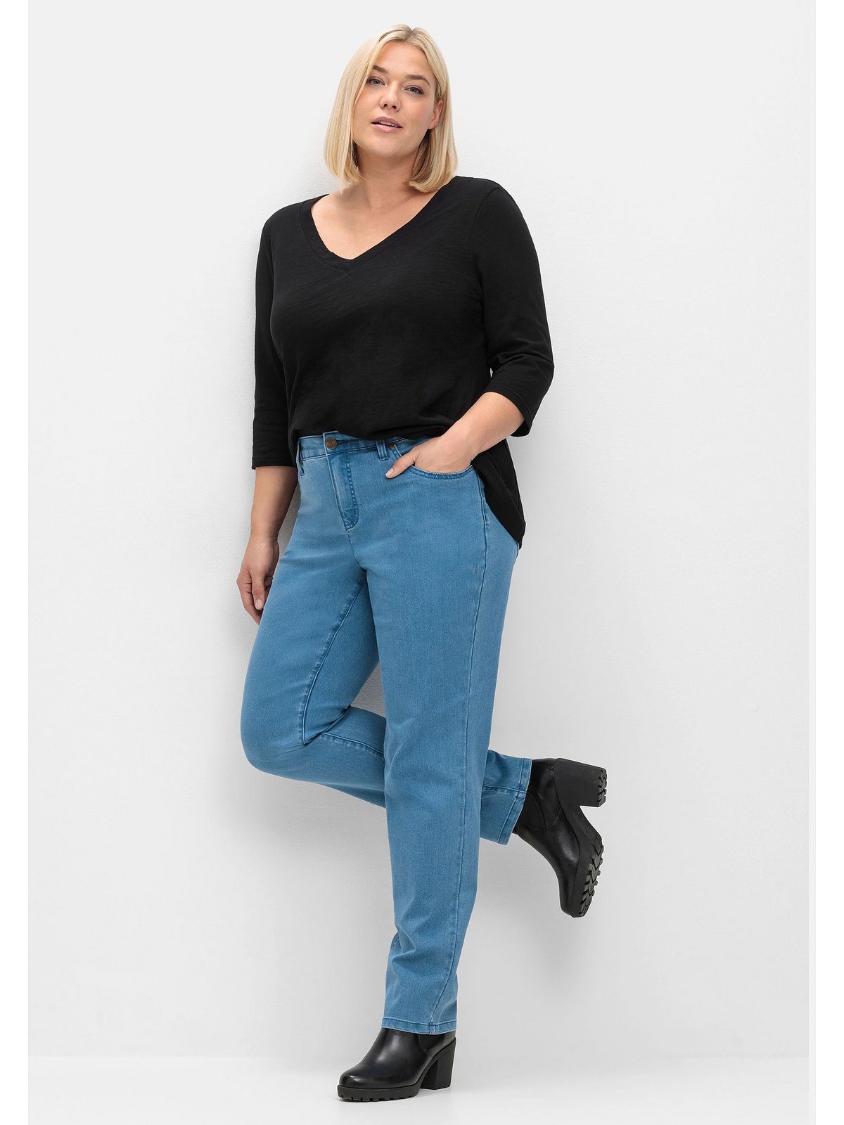 im Große Größen blue Denim Stretch-Jeans 5-Pocket-Stil Sheego