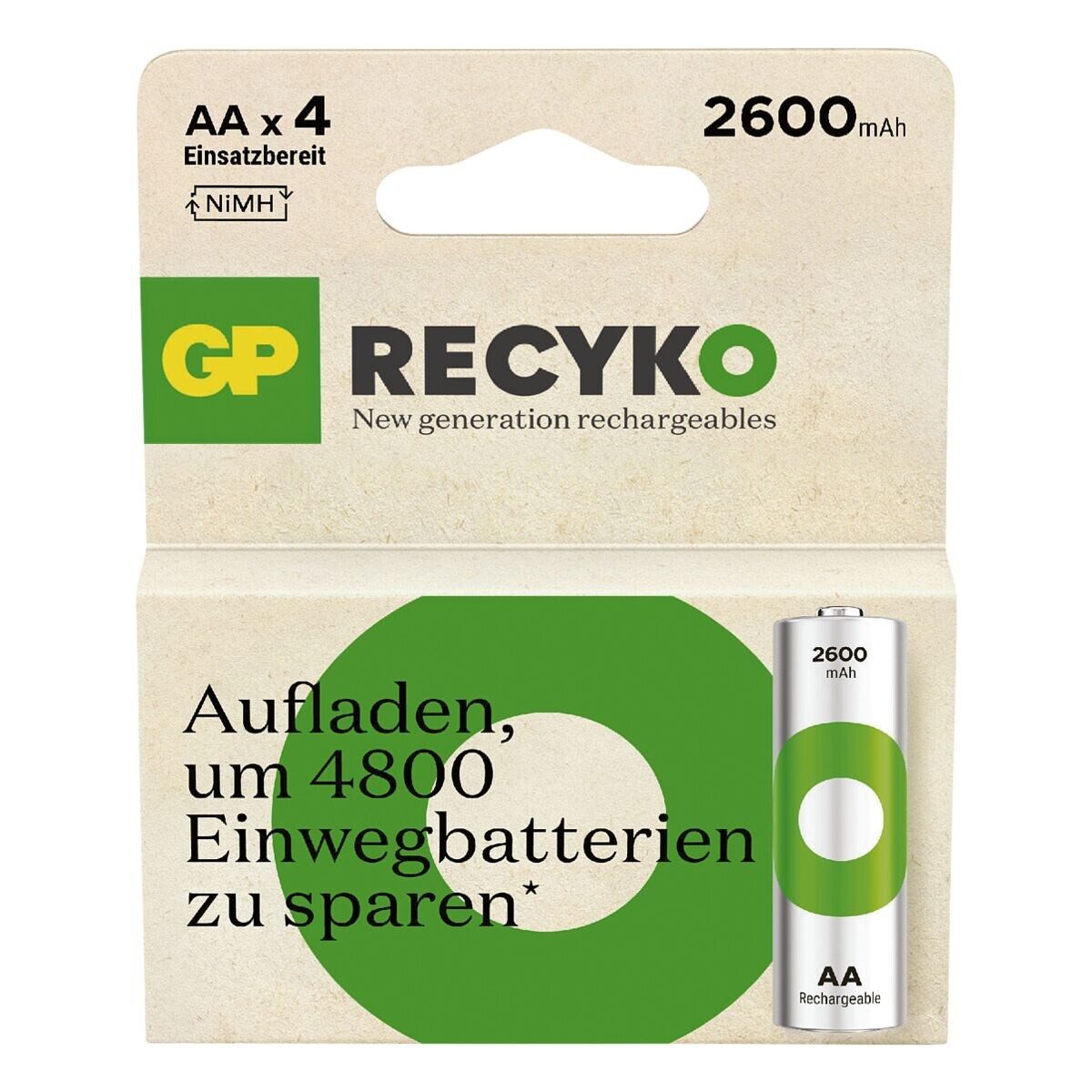 GP Batteries ReCyko Akku 2600 mAh (4 St), Mignon / AA, 2600 mAh, 1,2 V