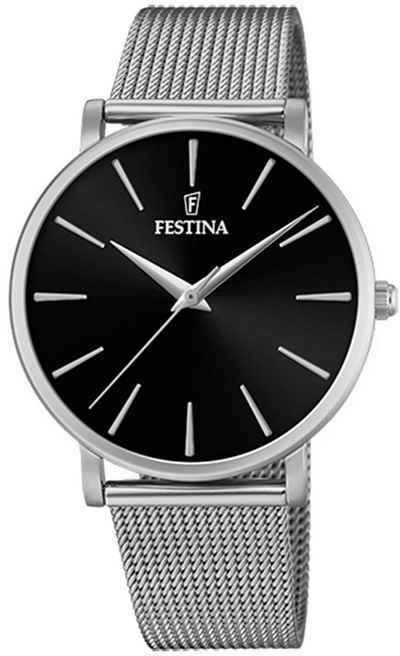 Festina Quarzuhr »Festina Damen Uhr F20475/4 Stahl«, (Armbanduhr), Damen Armbanduhr rund, Edelstahlarmband silber