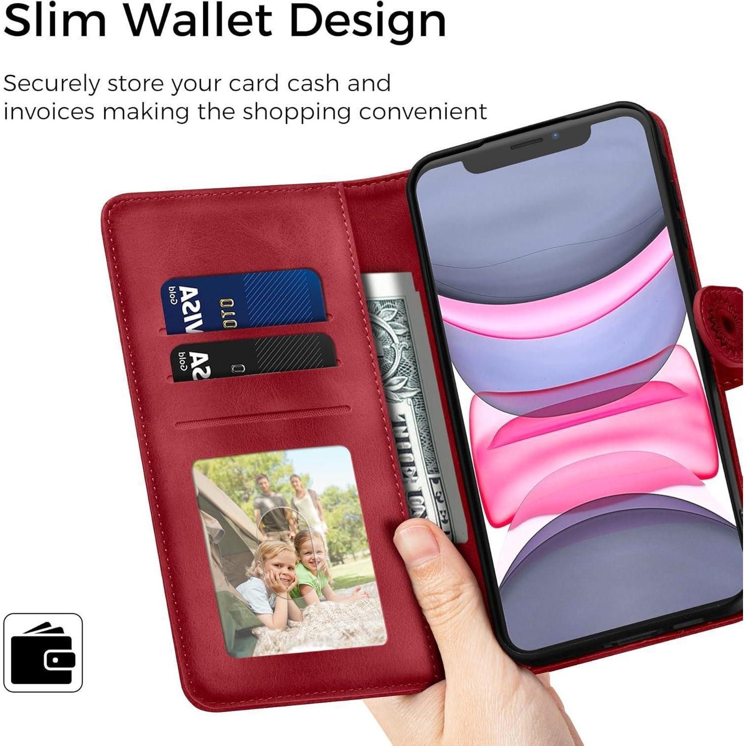 LuxusKollektion Flip Case Lederhülle iPhone11 Klapphülle Kartenfach Magnet Ständer iPhone 11 Rot