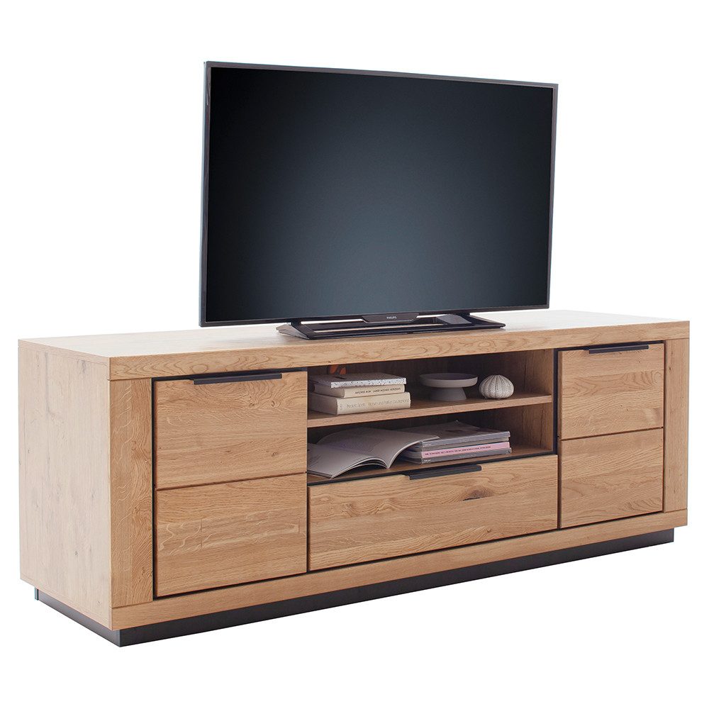 Lomadox Lowboard GIUSTINO-06, Eiche teilmassiv geölt, Massivholzfronten, 180cm breit