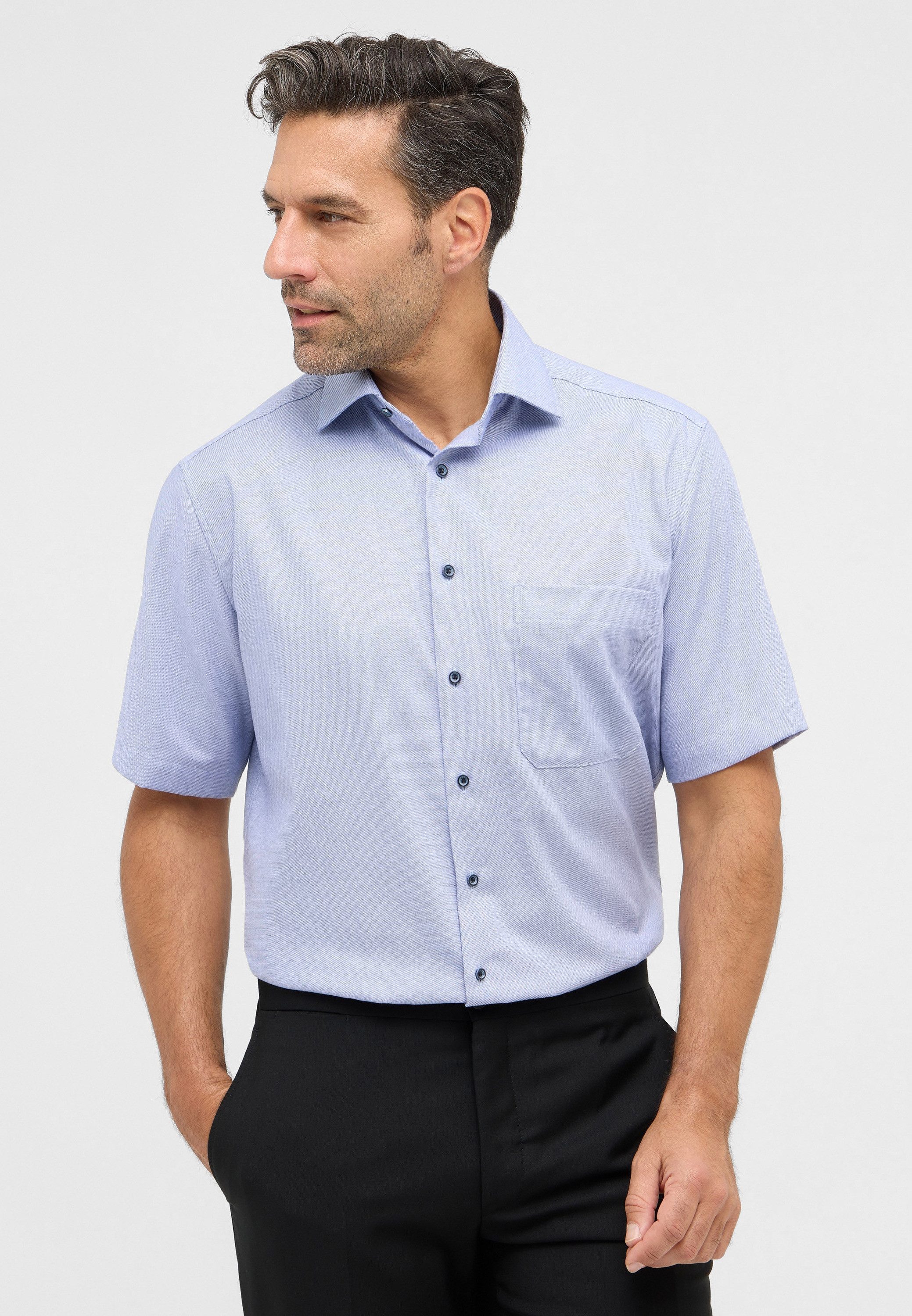 ETERNA KURZARM HEMD COMFORT FIT   HELLBLAU STRUKTURIERT