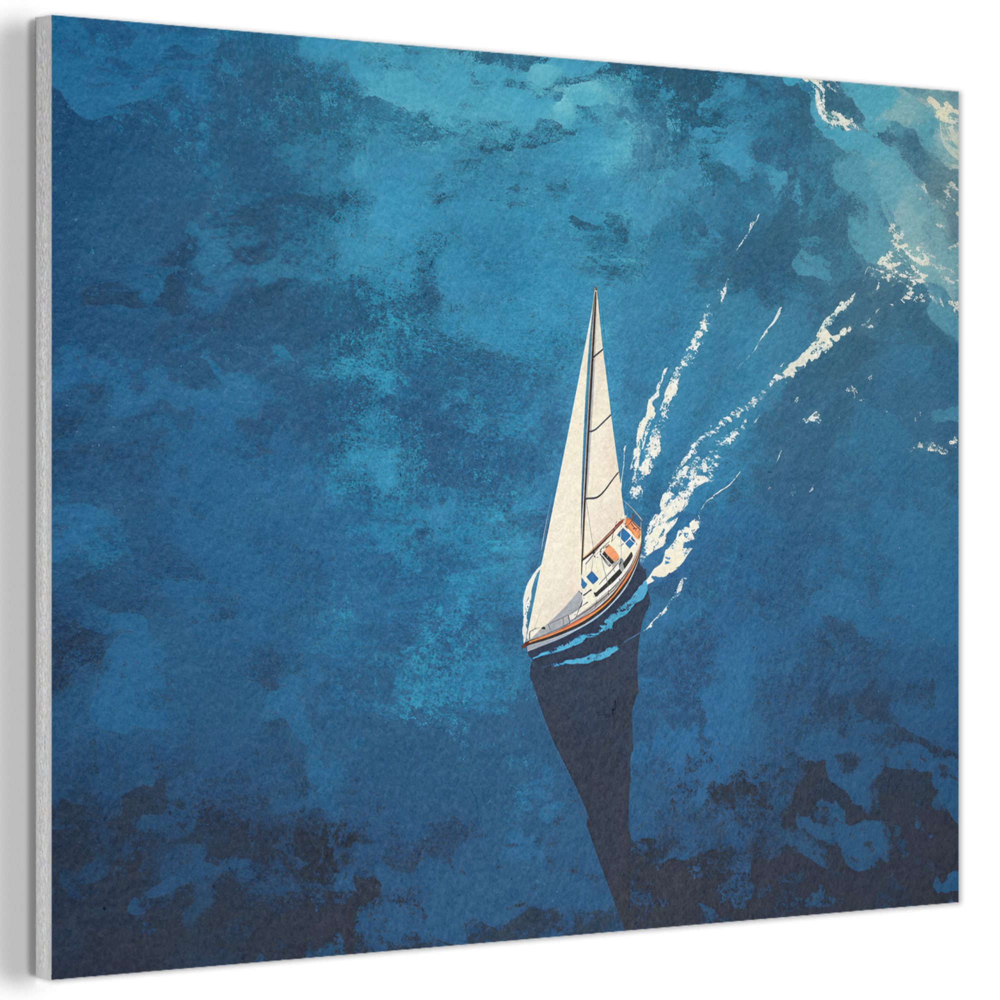 MuchoWow Картина Segelboot - Wasser - Abstrakt - Schatten, Fotodruck (1 St), Akustikpaneele PET-Filz, Akustikbild, Schalldämmung, Deko 40x30 cm