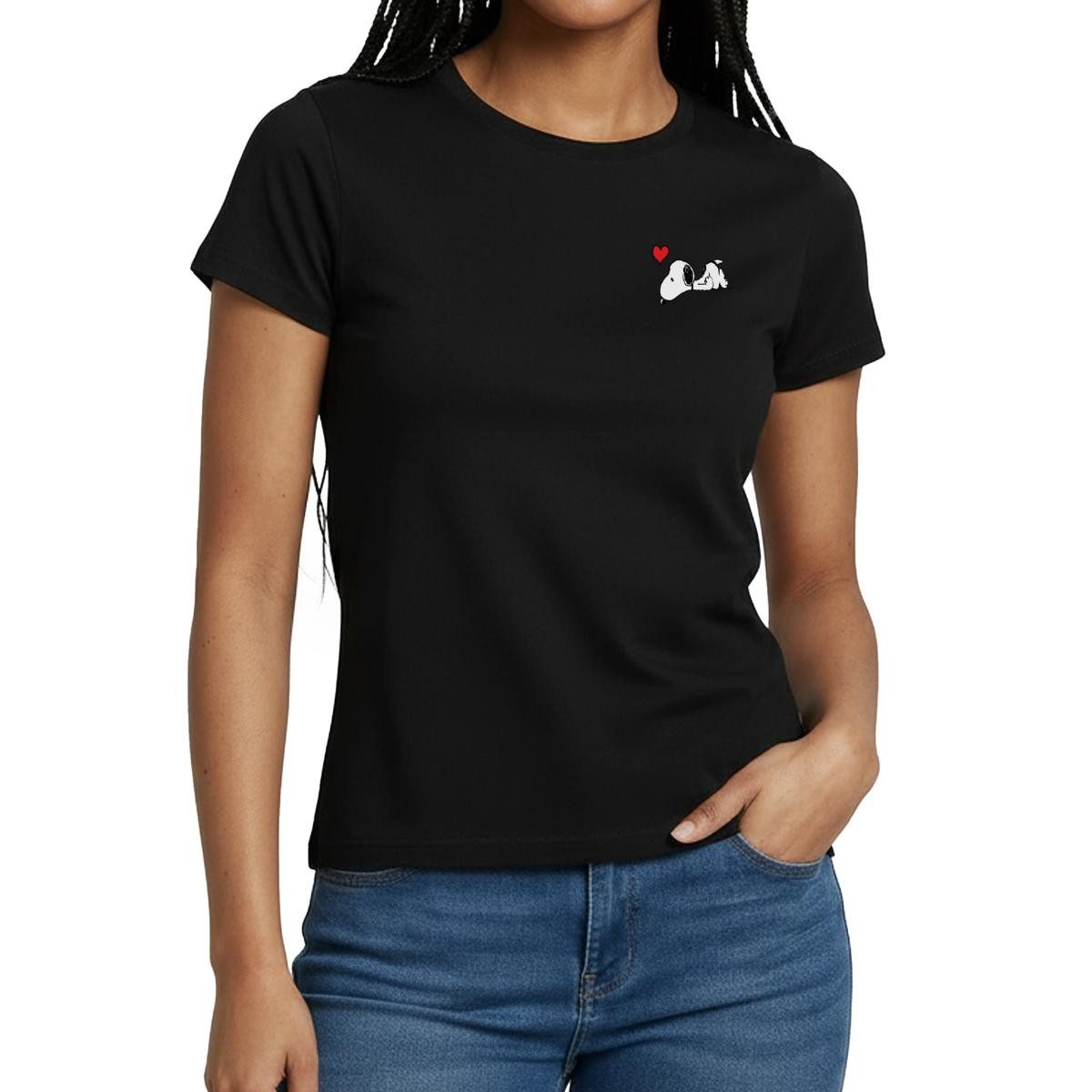 Spreadshirt T-Shirt Peanuts Snoopy Herz Brustmotiv Frauen T-Shirt (1-tlg) Slim Fit, fällt klein aus