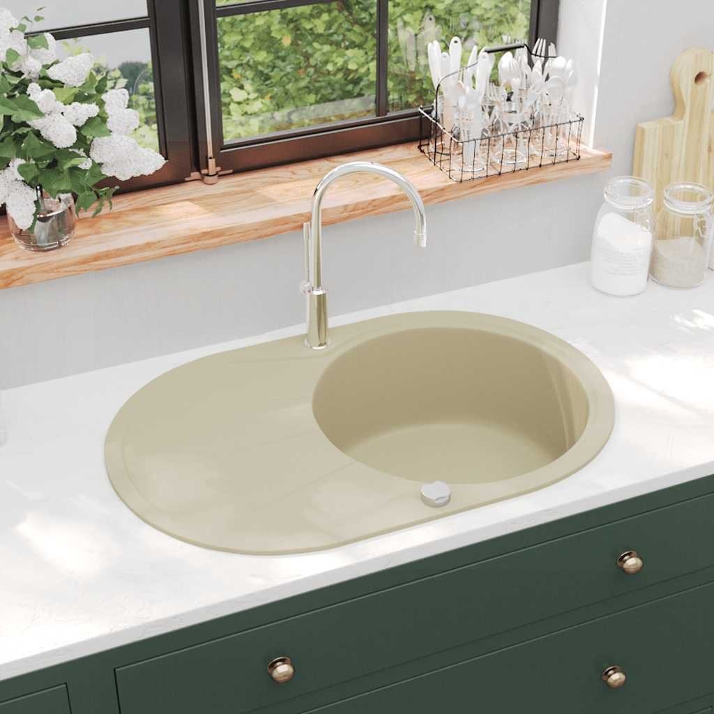 vidaXL Granitspüle Granitspüle Einzelbecken Oval Beige, Oval, 50/78 cm
