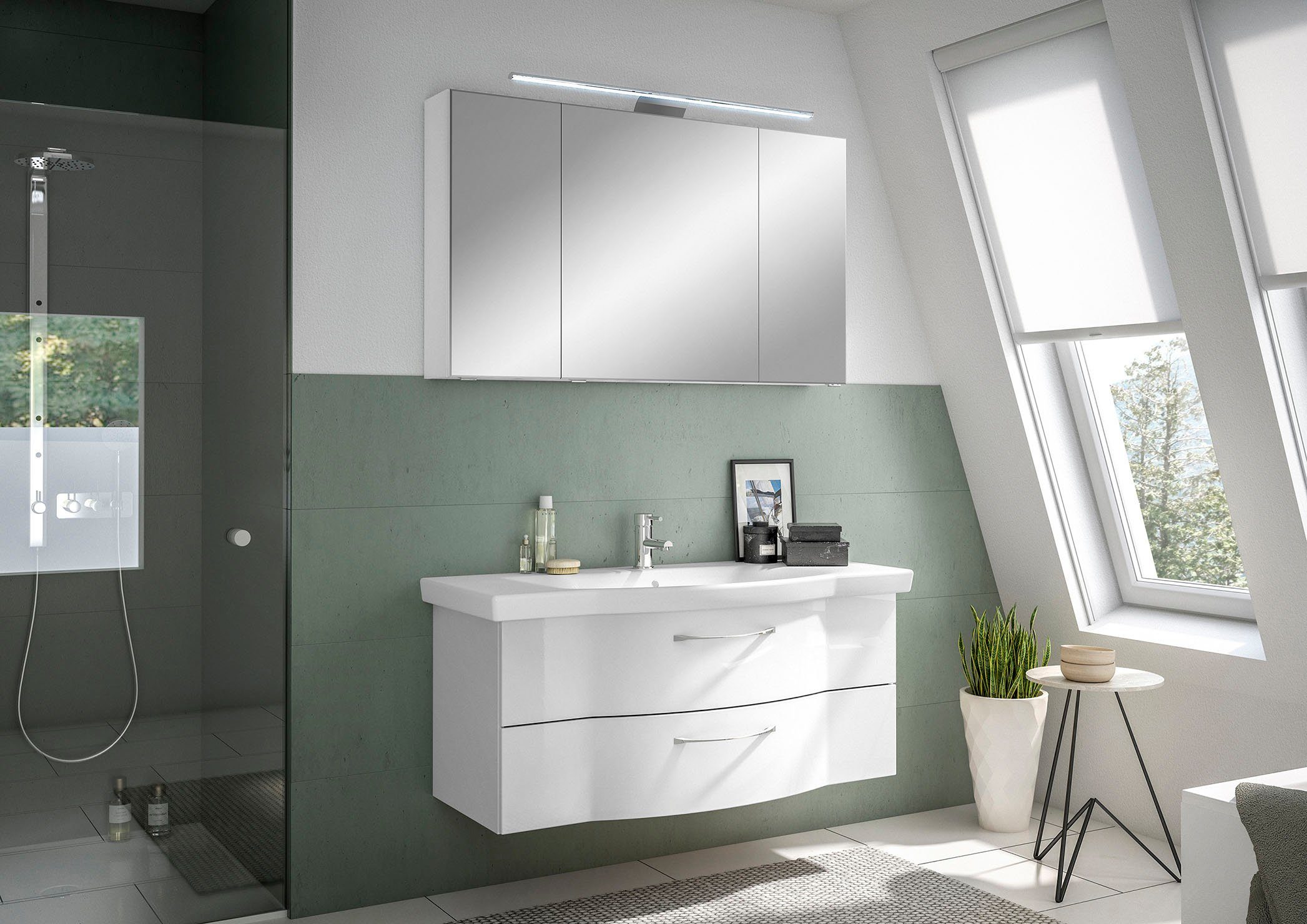 Saphir Badmöbel-Set 6005 Sprint Keramik-Waschtisch mit LED-Spiegelschrank, günstig online kaufen