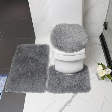 Badematte Badezimmerteppich-Set 3 teilig Weich Teppich Rutschfest Retoo, Universelle Farbe, Benutzerkomfort, Sicherheit, Feuchtigkeitsaufnahme
