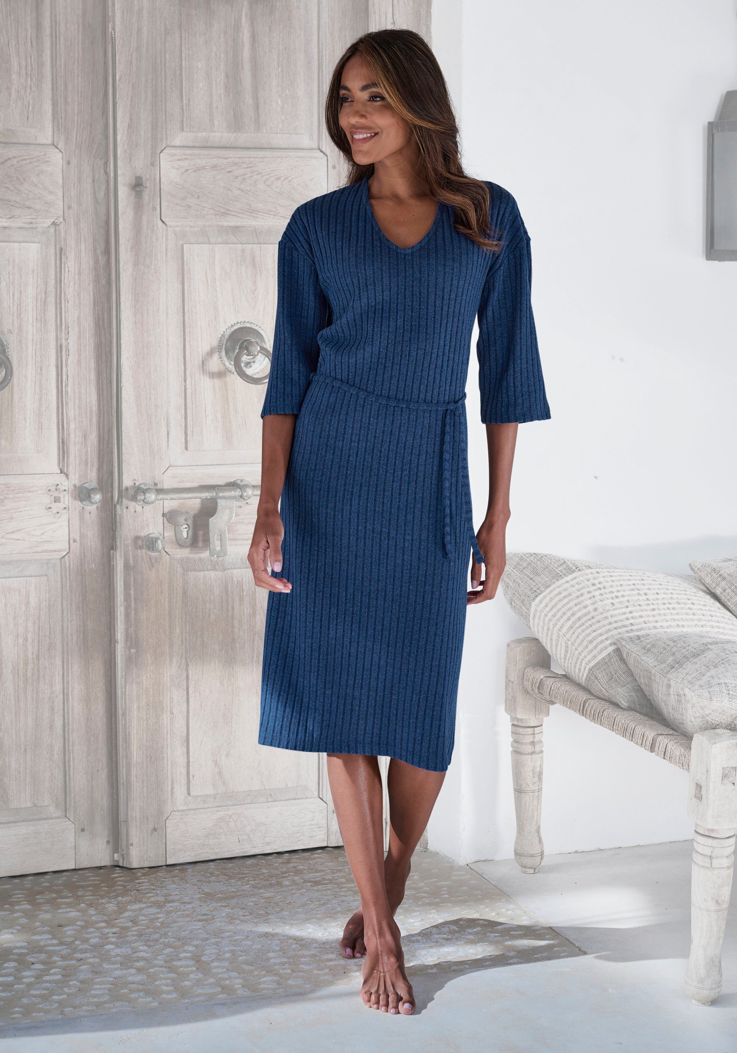 LASCANA Strickkleid Lounge-/ Rippkleid mit weiten Ärmeln und Taillenband, Loungewear