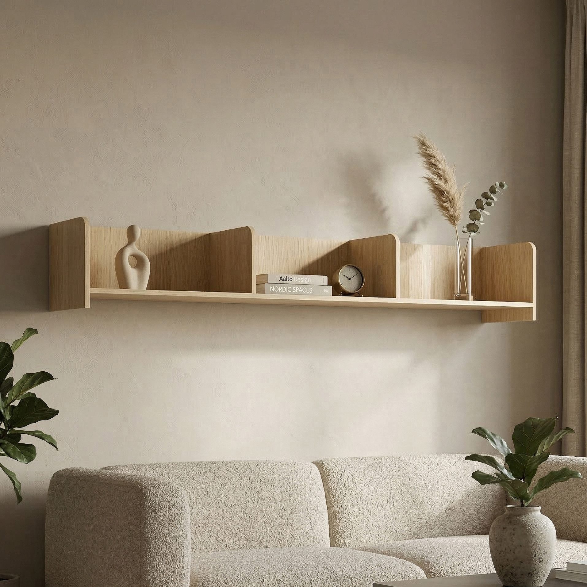 Beautysofa Wandregal POSITIVO Skandinavisches Design, moderne Wandablage mit 3 offenen Fächern, Breite: 183,2 cm