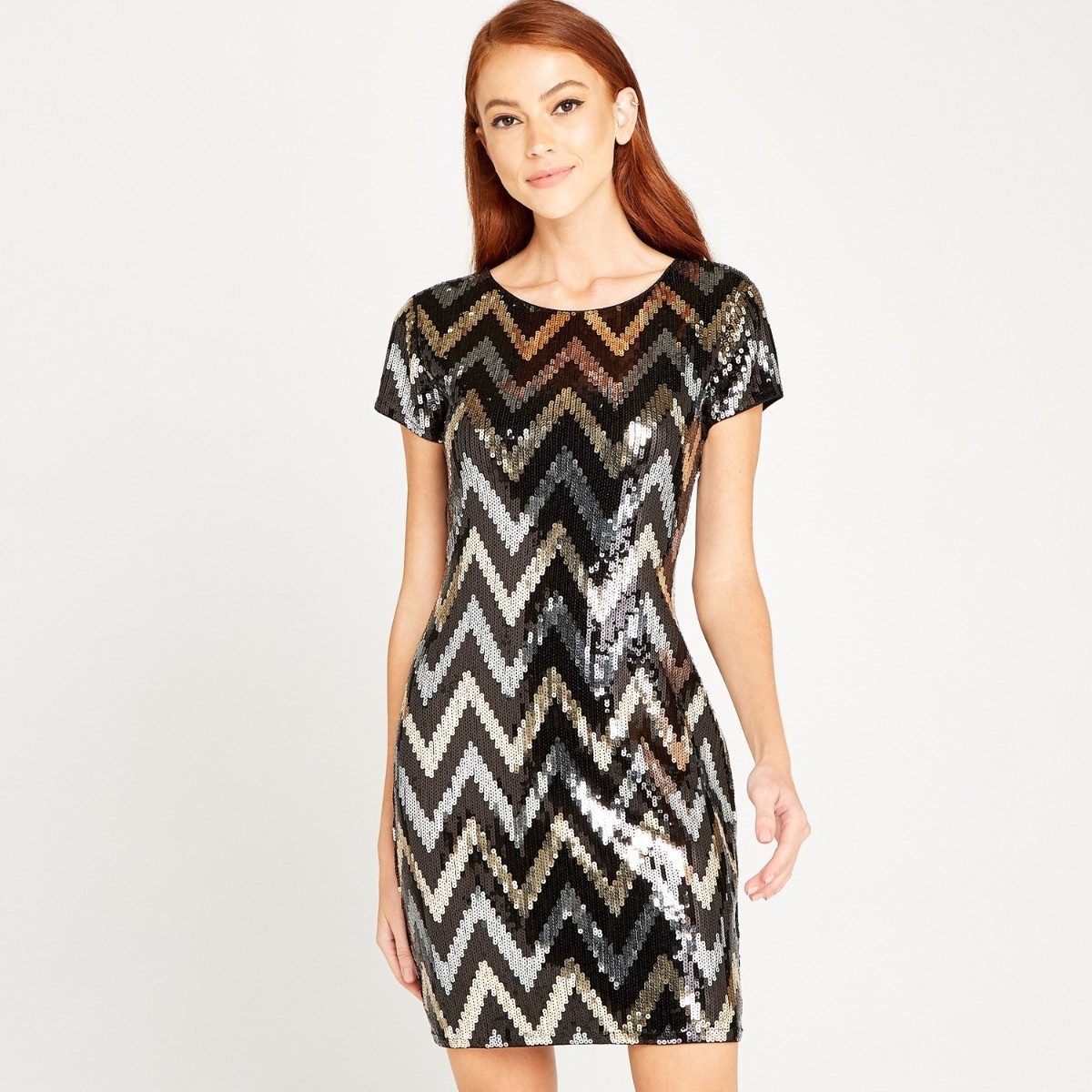Apricot Partykleid Chevron Dress mit Pailletten – Bild 4 von 5