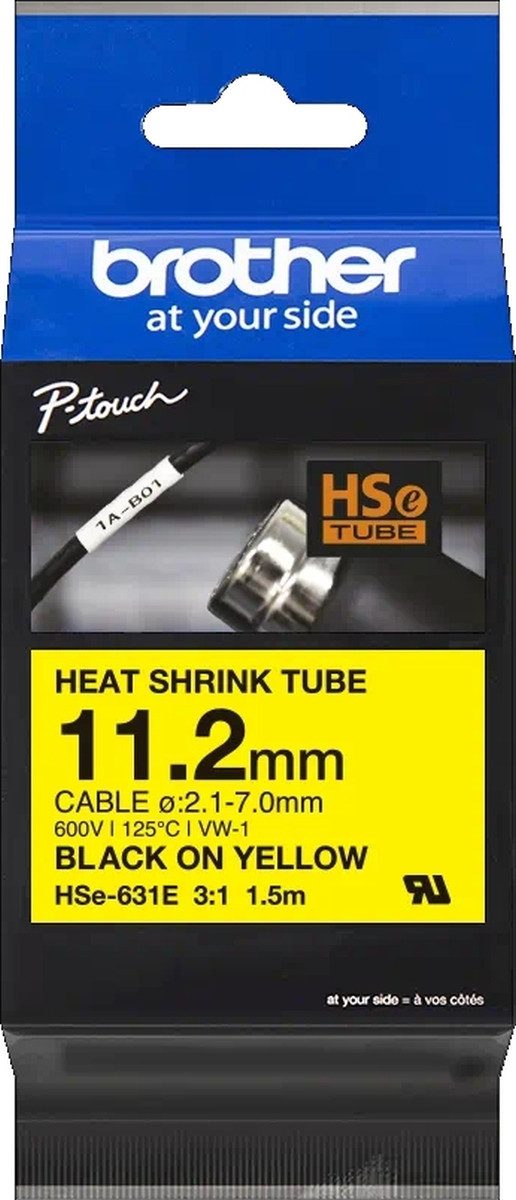 Brother Beschriftungsband Schrumpfschlauchkassette HSE-631E 11,2mm schwarz/gelb