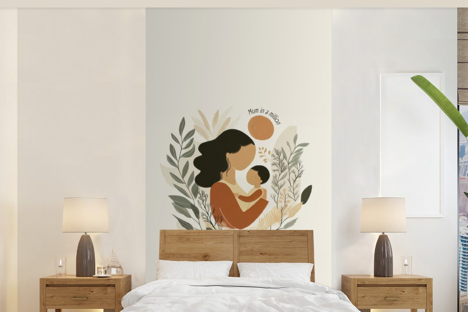 MuchoWow Fototapete Illustration - Zitat - Mutter, Matt, bedruckt, Vliestapete für Wohnzimmer Schlafzimmer Küche, Fototapete, 120x240 cm