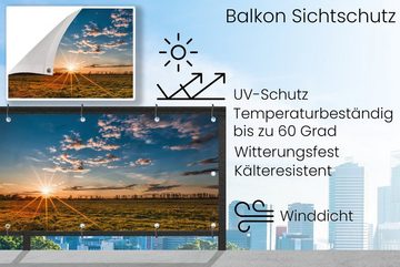 MuchoWow Balkonsichtschutz Sonnenuntergang - Natur - Wolken - Gras (1-St) Balkonbanner, Sichtschutz für den Balkon, Robustes und wetterfest