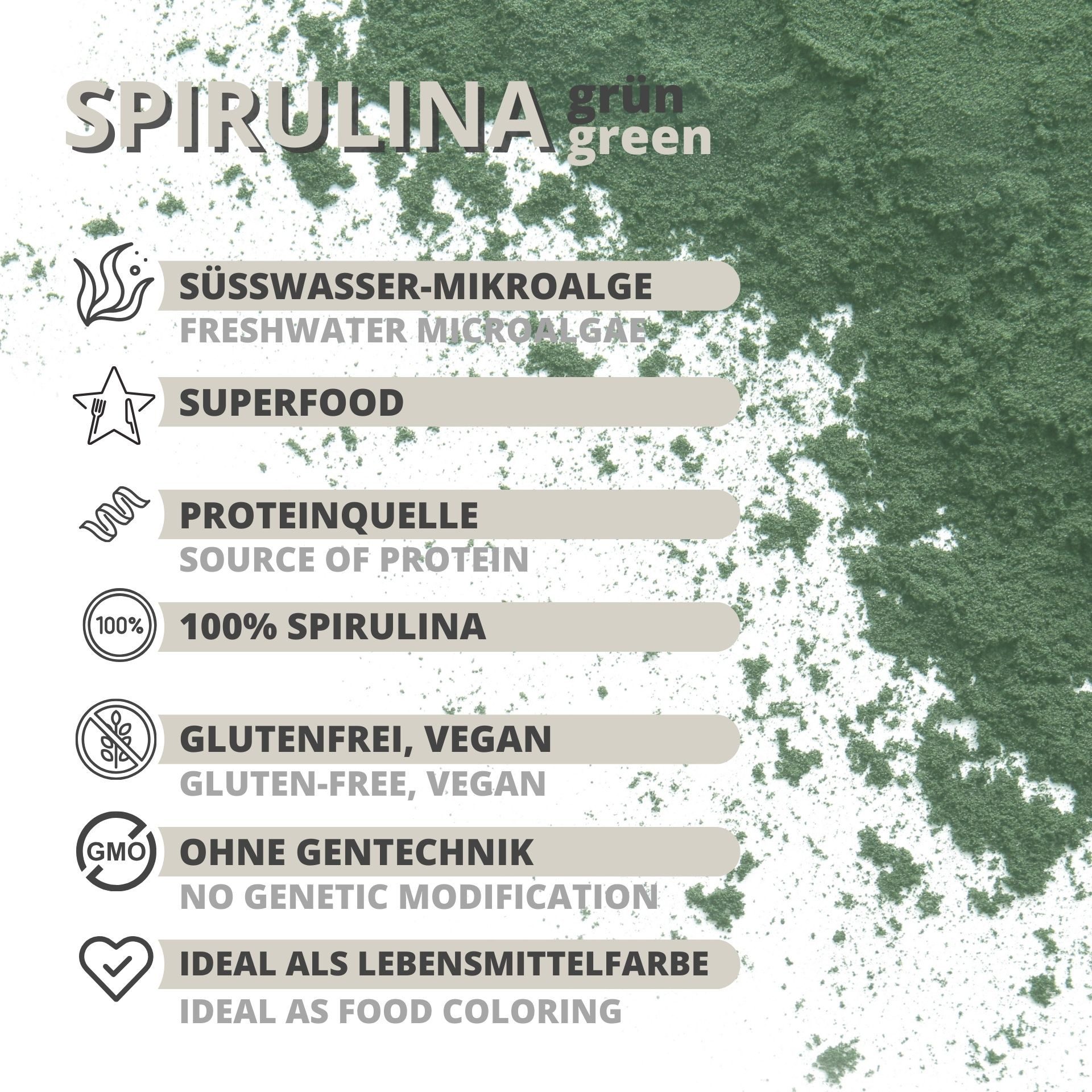 DistrEbution Spirulina Pulver 100g-25kg Superfood Algen Pulver, 100 g, Natürliches & Veganes Lebensmittel