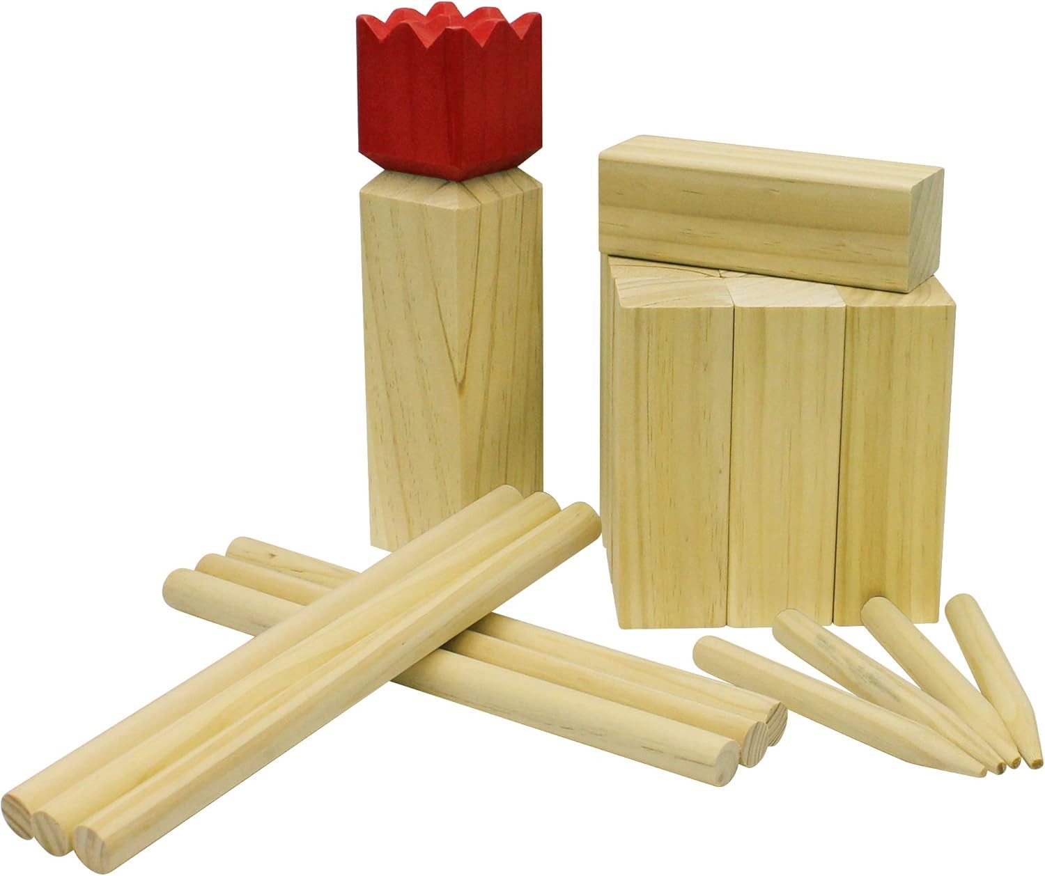 Carromco Spiel Kubb Wikingerschach Odin-M – Kiefernholzspiel, inklusive rotem König & wetterfester Tasche