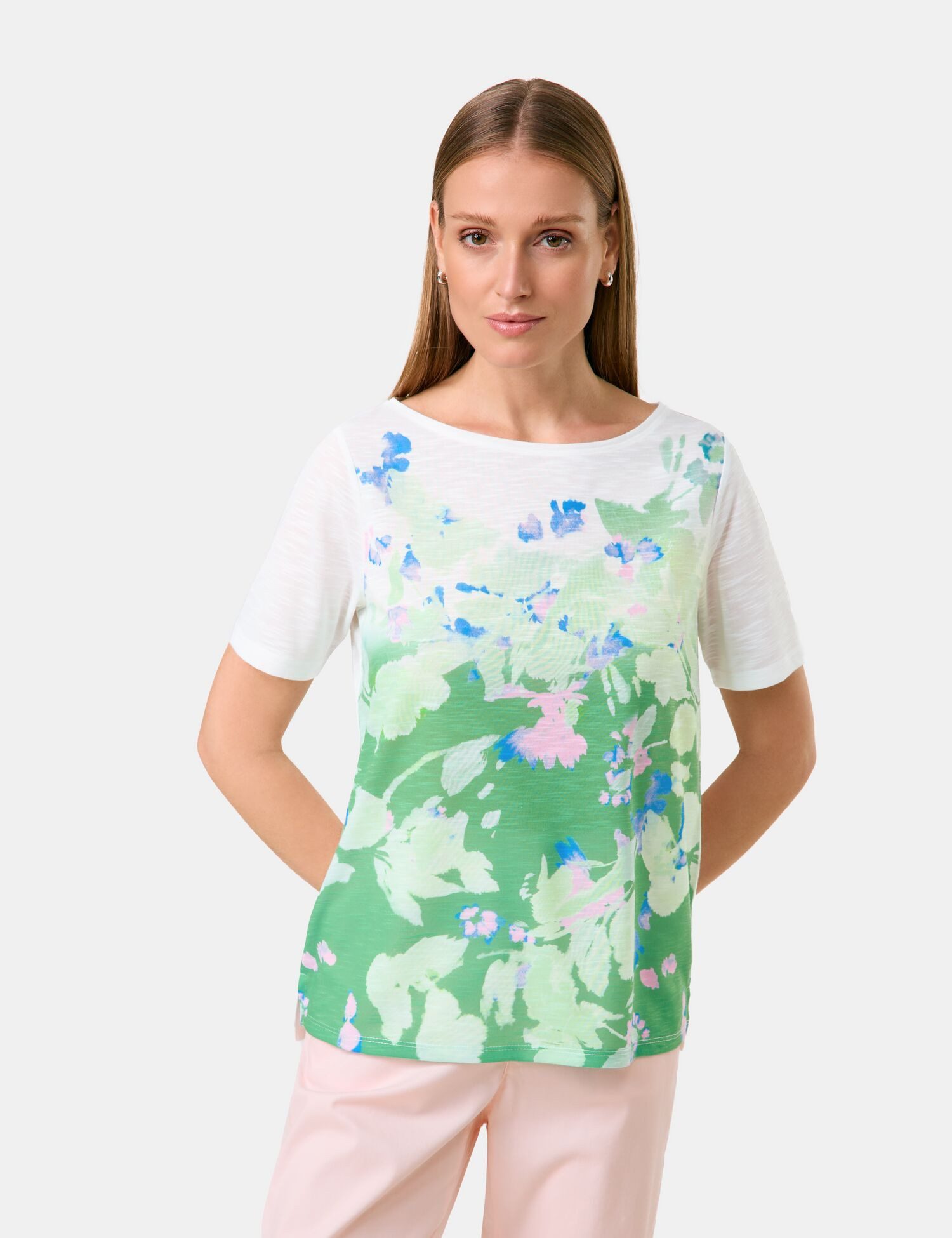 Taifun T-Shirt – modisches T-Shirt mit U-Boot-Ausschnitt und Saumschlitzen