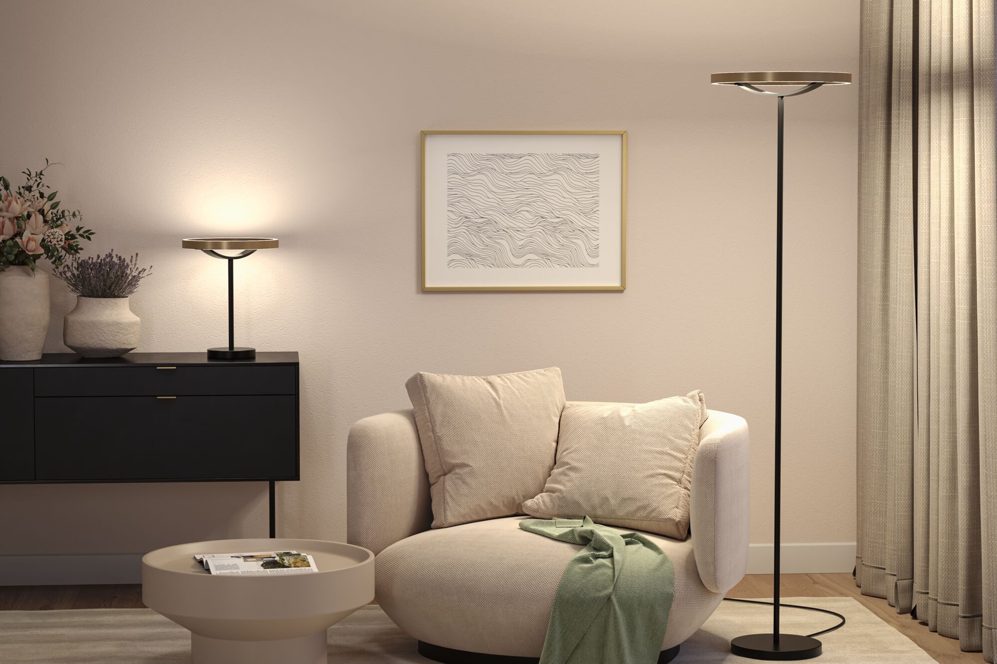 Paulmann LED Stehlampe Melira LED 17,5W Gold /Schwarz 230V Metall, Dimmer, Ein-/Ausschalter, mehrere Helligkeitsstufen, LED fest integriert, 3-Step-Dim