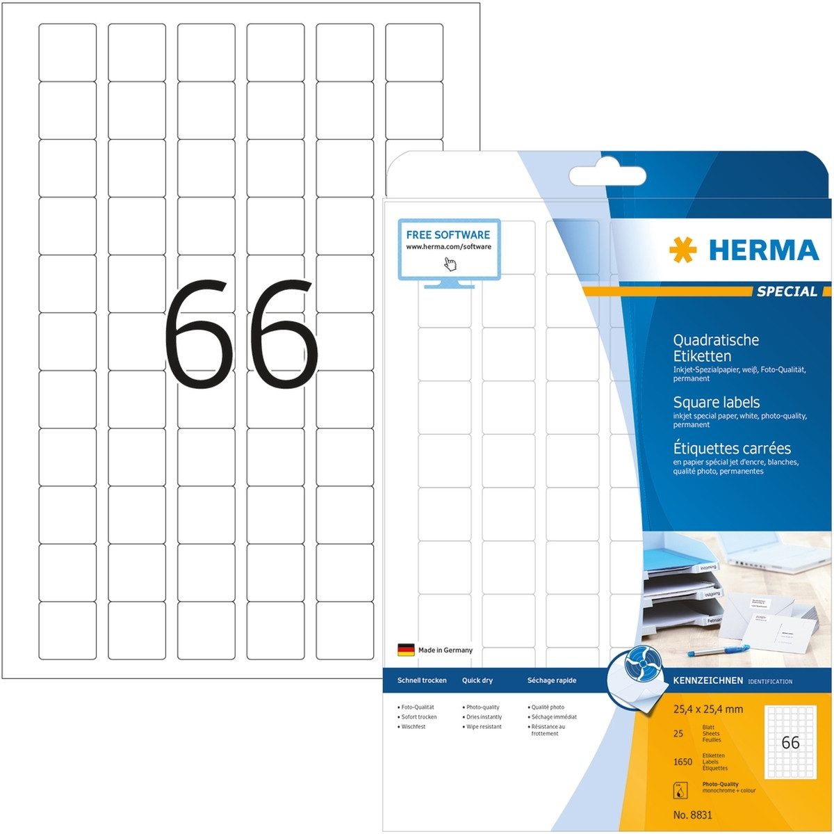 Etiketten Inkjet-Etiketten weiß 25,4x25,4mm Special A4 VE=1650 Stück (32 Stück)