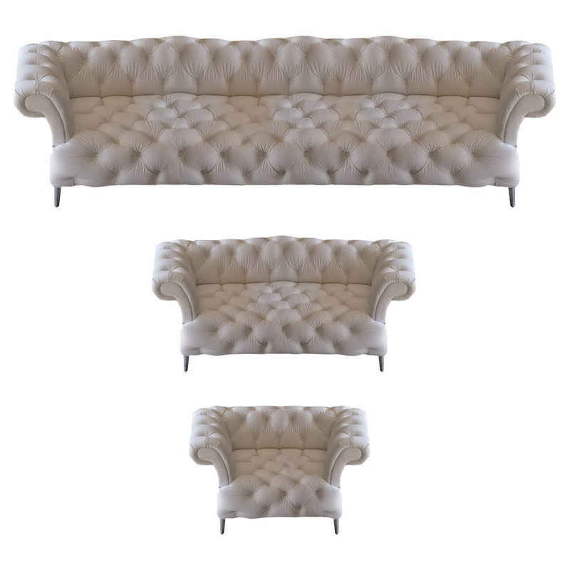 JVmoebel Chesterfield-Sofa Sofagarnitur 3tlg Couch Sofas Polster Leder Garnitur Polstermöbel, 3 Teile, Made in Europa